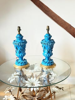 Pair of Casa Pupo Blue Glazed Ceramic Table Lamps, Spain