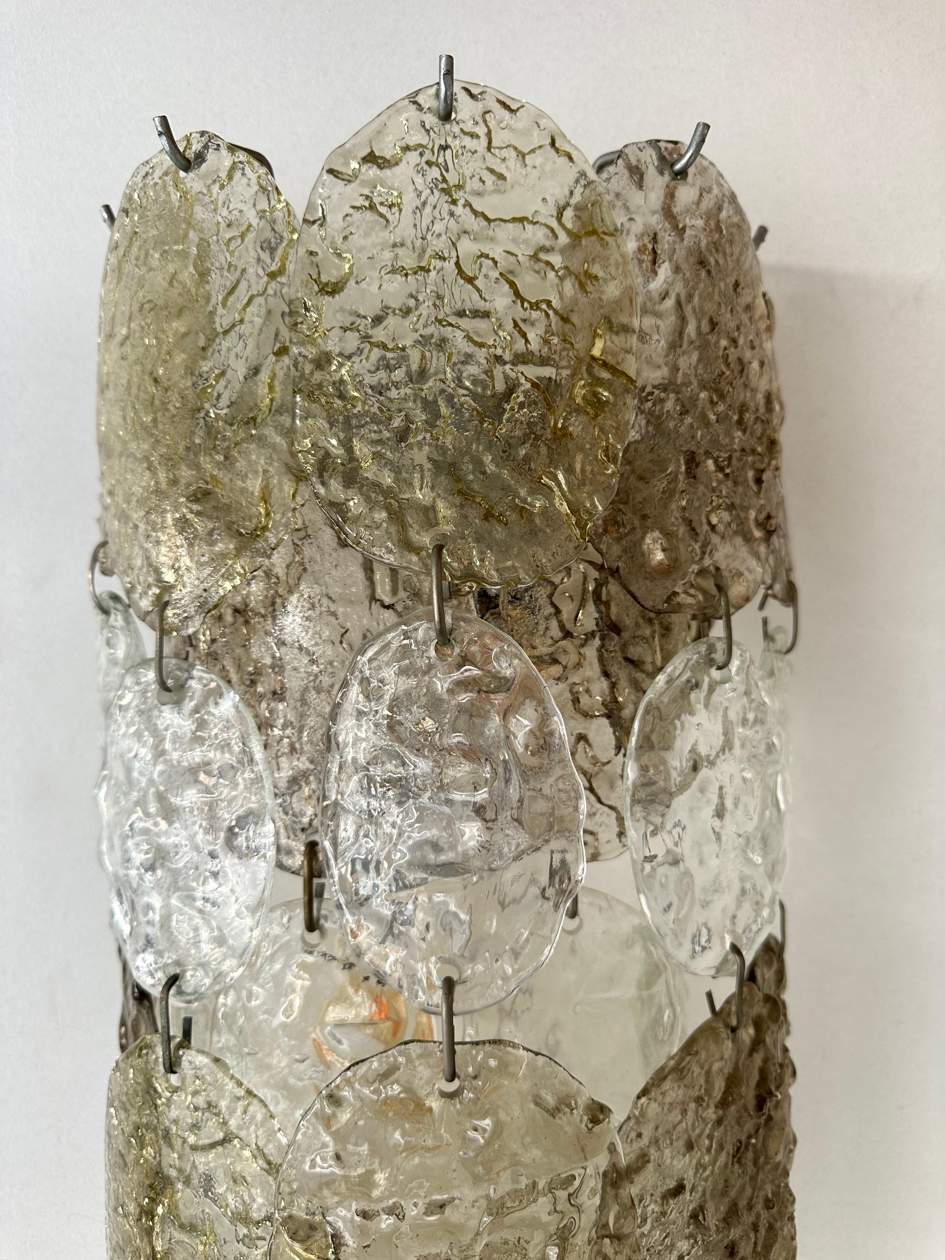 Pair of Cascade Torcello Murano Glass Sconces by Vistosi, Italy, 1970s 3
