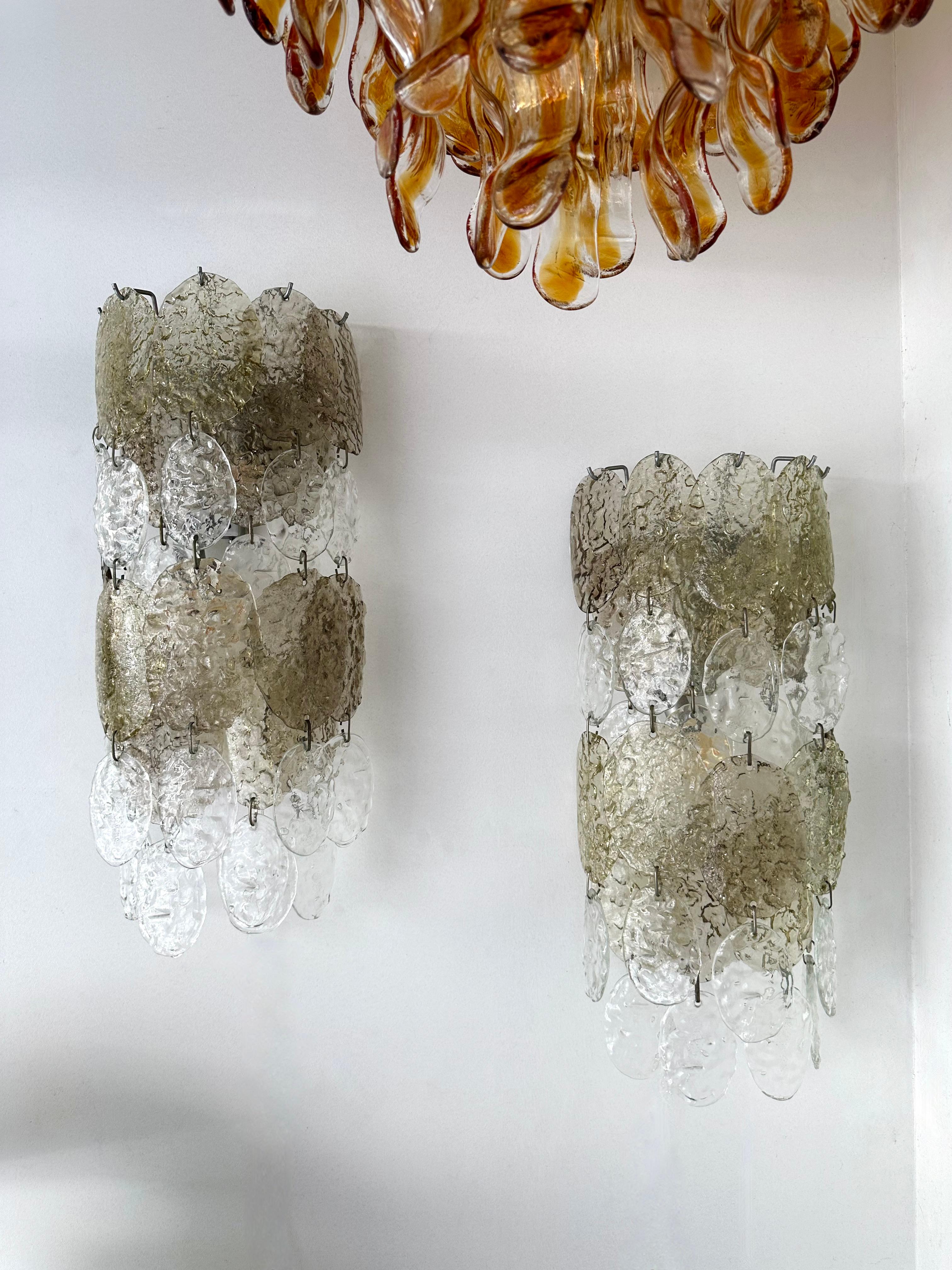 Italian Pair of Cascade Torcello Murano Glass Sconces by Vistosi, Italy, 1970s