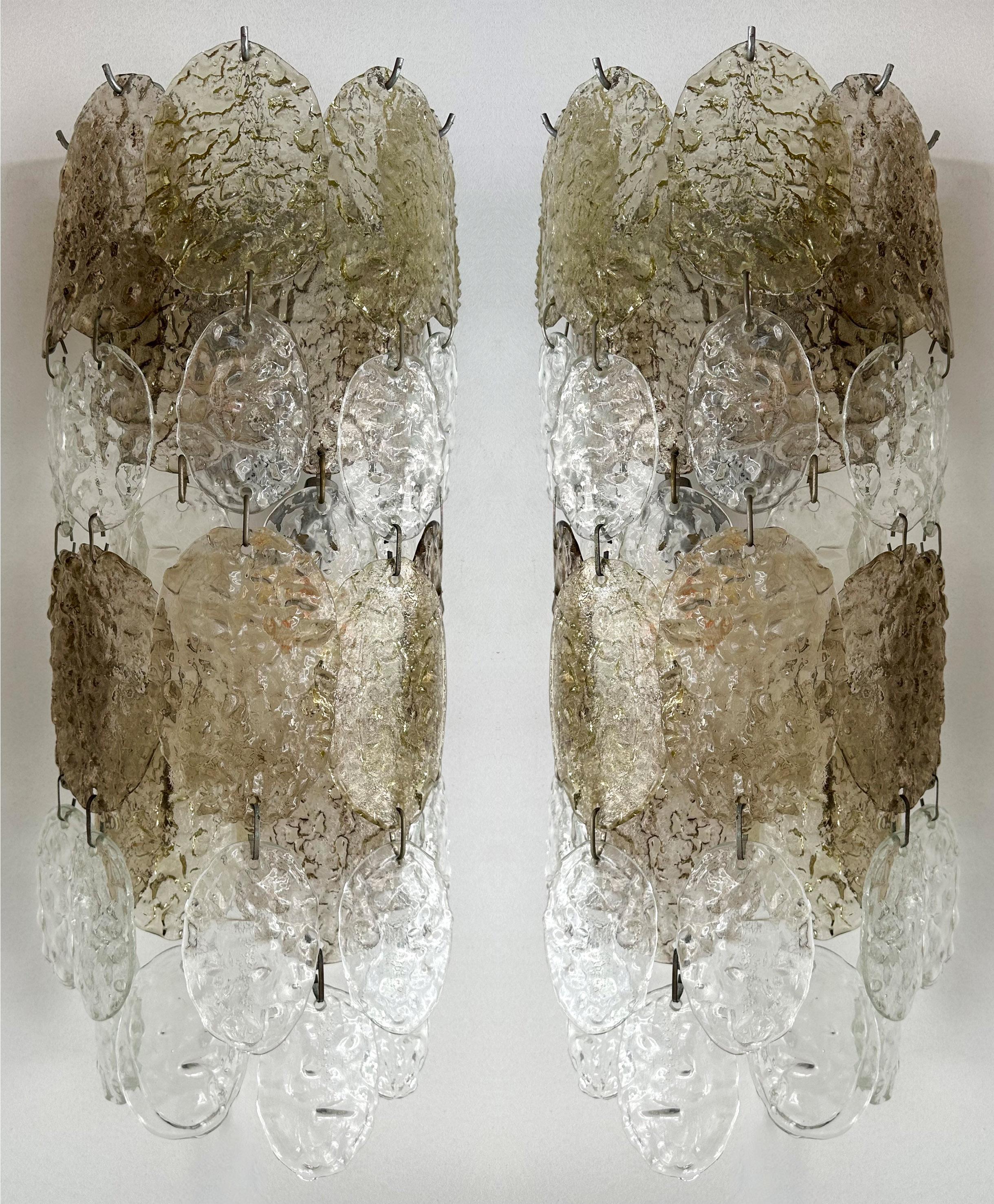 Pair of Cascade Torcello Murano Glass Sconces by Vistosi, Italy, 1970s In Good Condition In SAINT-OUEN, FR