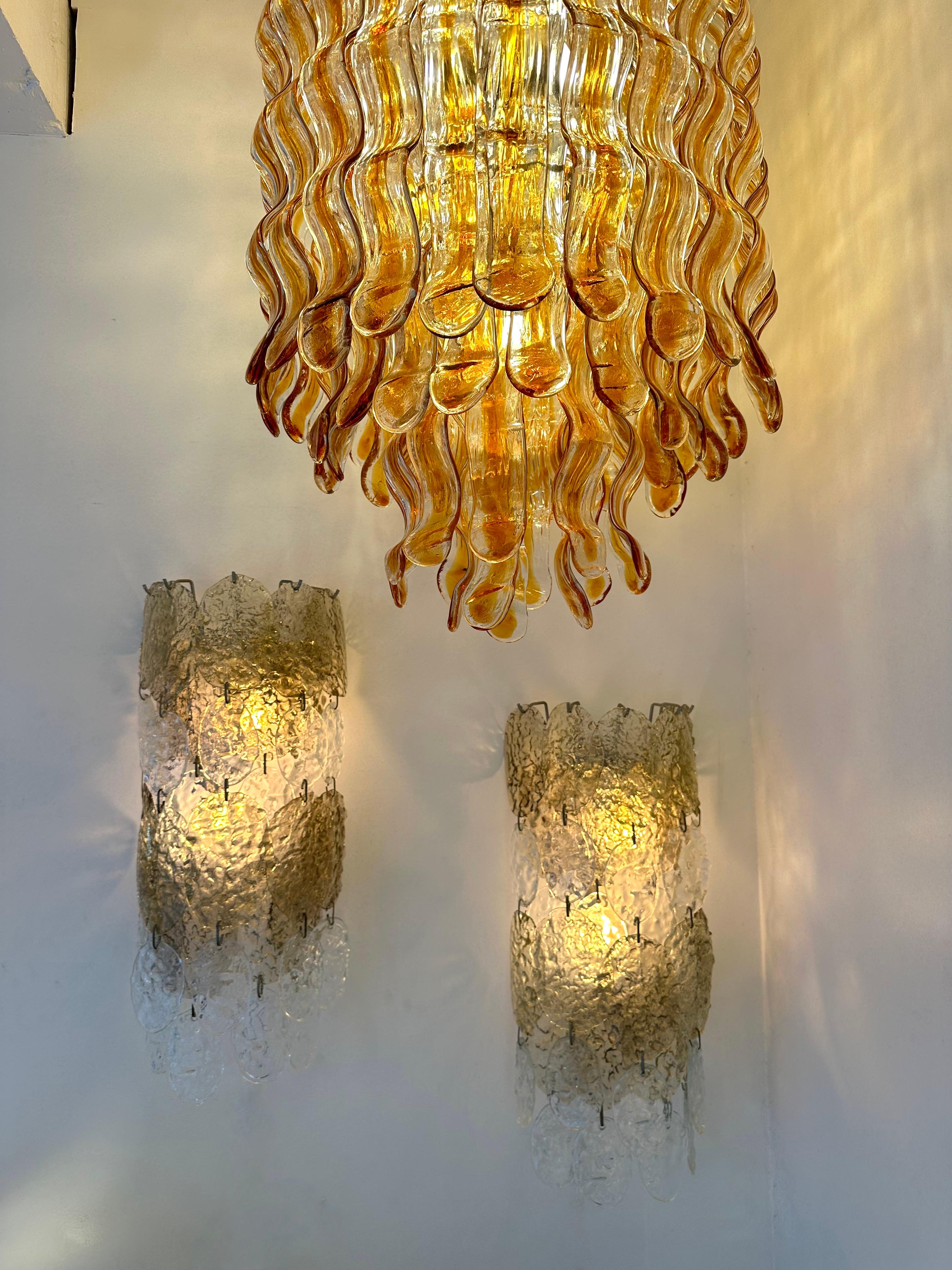 Late 20th Century Pair of Cascade Torcello Murano Glass Sconces by Vistosi, Italy, 1970s
