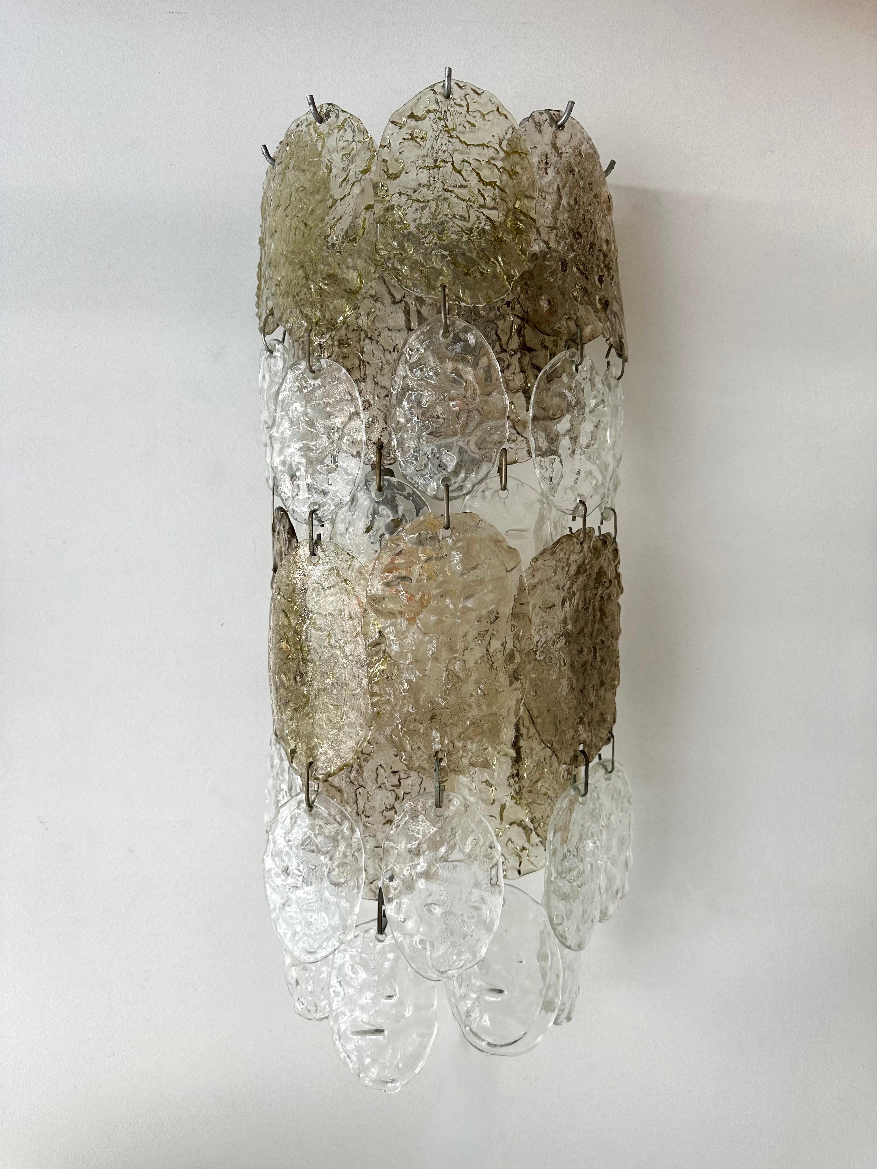 Metal Pair of Cascade Torcello Murano Glass Sconces by Vistosi, Italy, 1970s