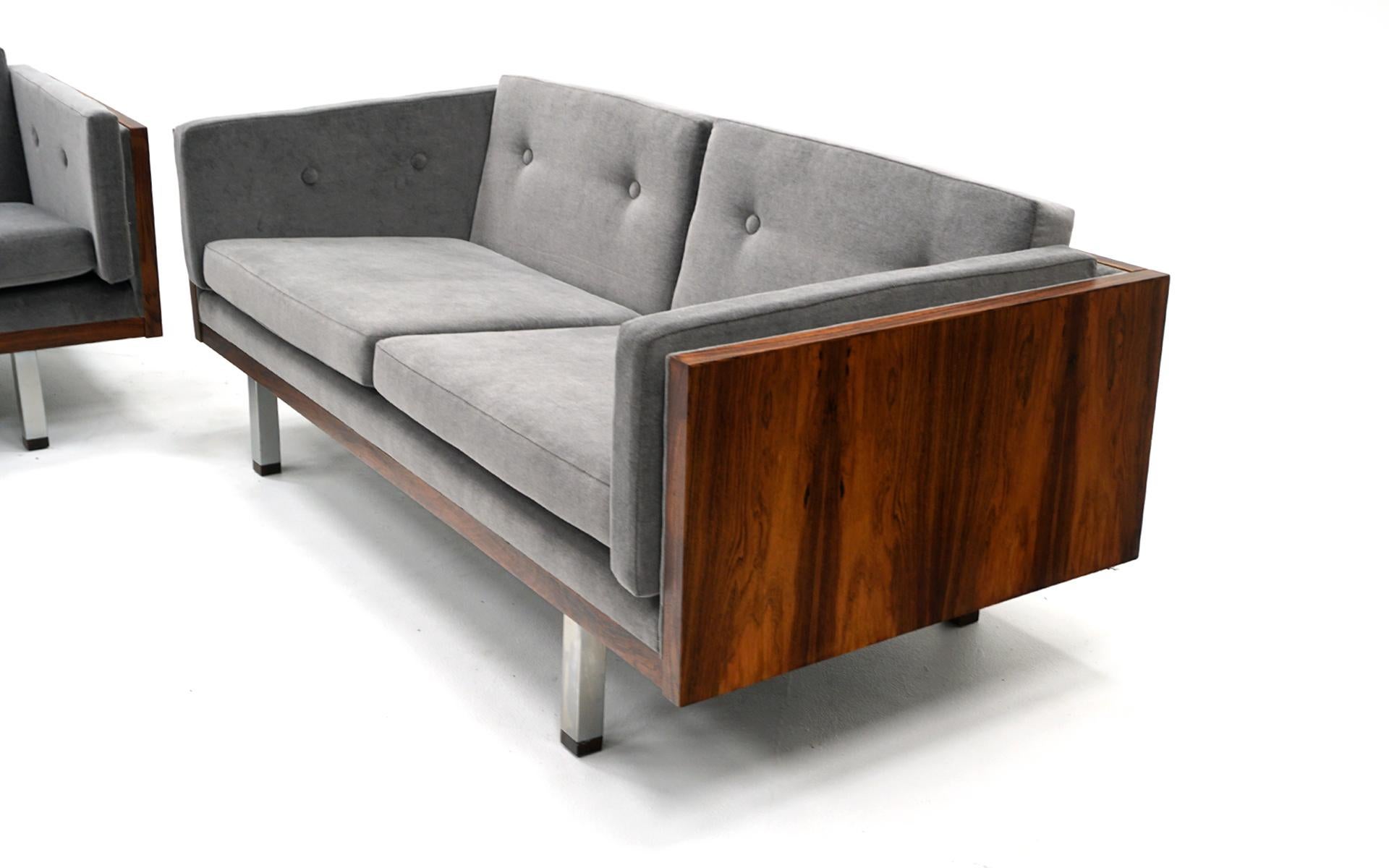 Upholstery Pair of Case Settees or Loveseats by Jydsk Møbelværk, Rosewood and Gray Velvet