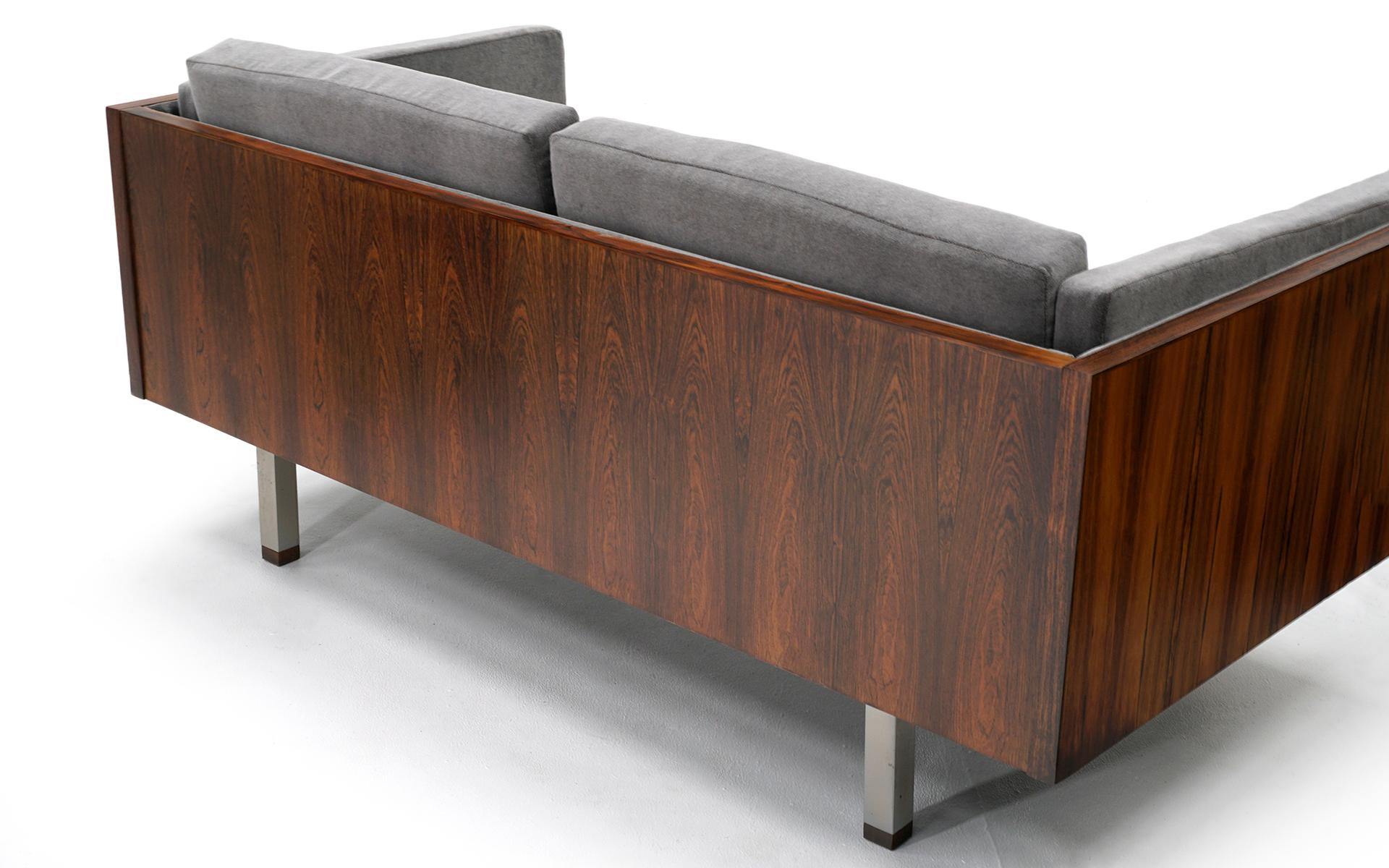 Pair of Case Settees or Loveseats by Jydsk Møbelværk, Rosewood and Gray Velvet 2