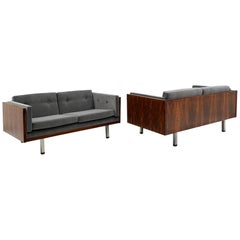 Pair of Case Settees or Loveseats by Jydsk Møbelværk, Rosewood and Gray Velvet