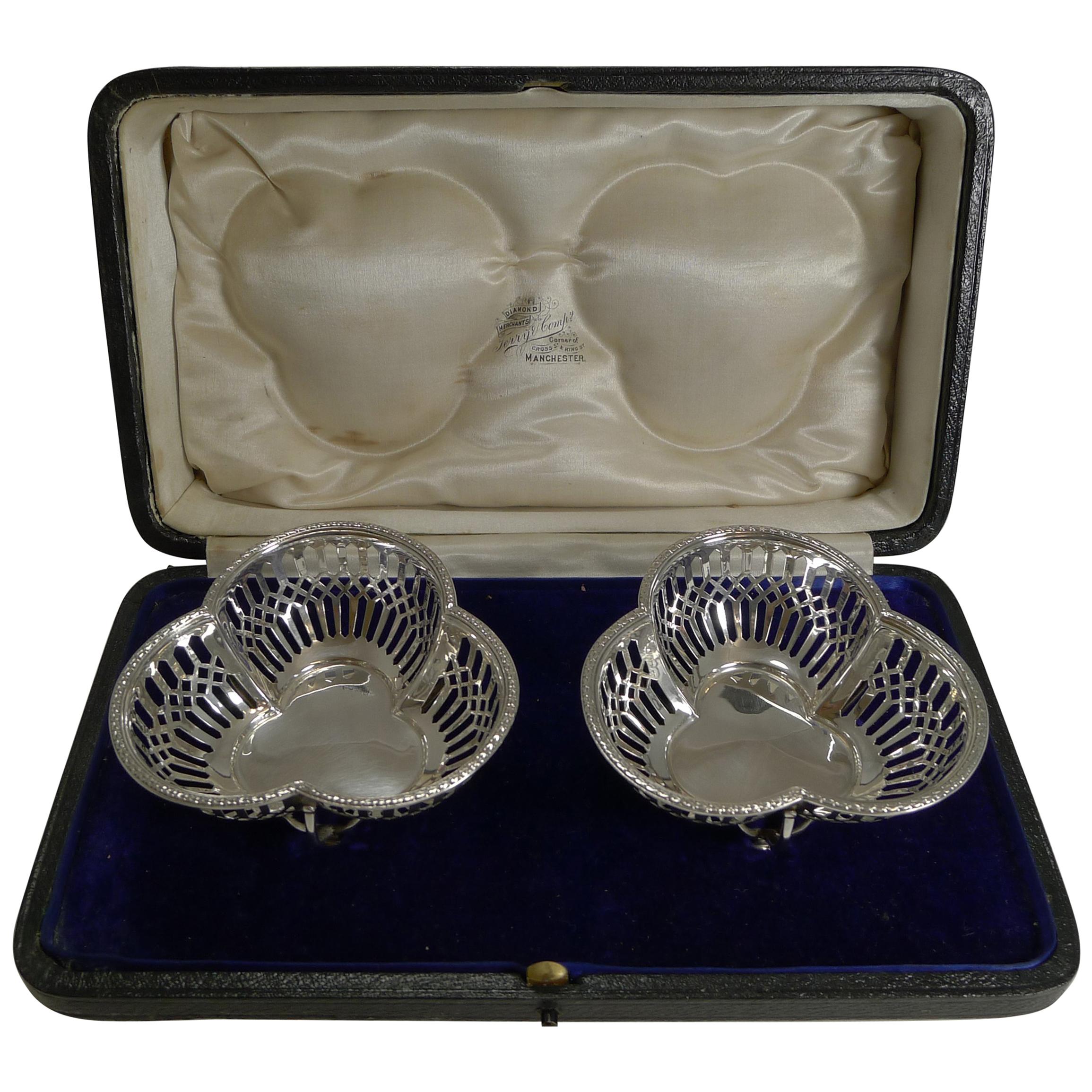 Pair of Cased English Sterling Silver Baskets, 1910