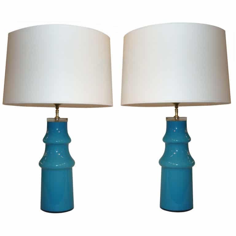 Pair of Cased Glass Table Lamps by Johanfors In Excellent Condition For Sale In New York, NY