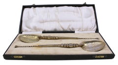 Pair of Cased Silver Gilt Anointing Spoons Birmingham, 1936