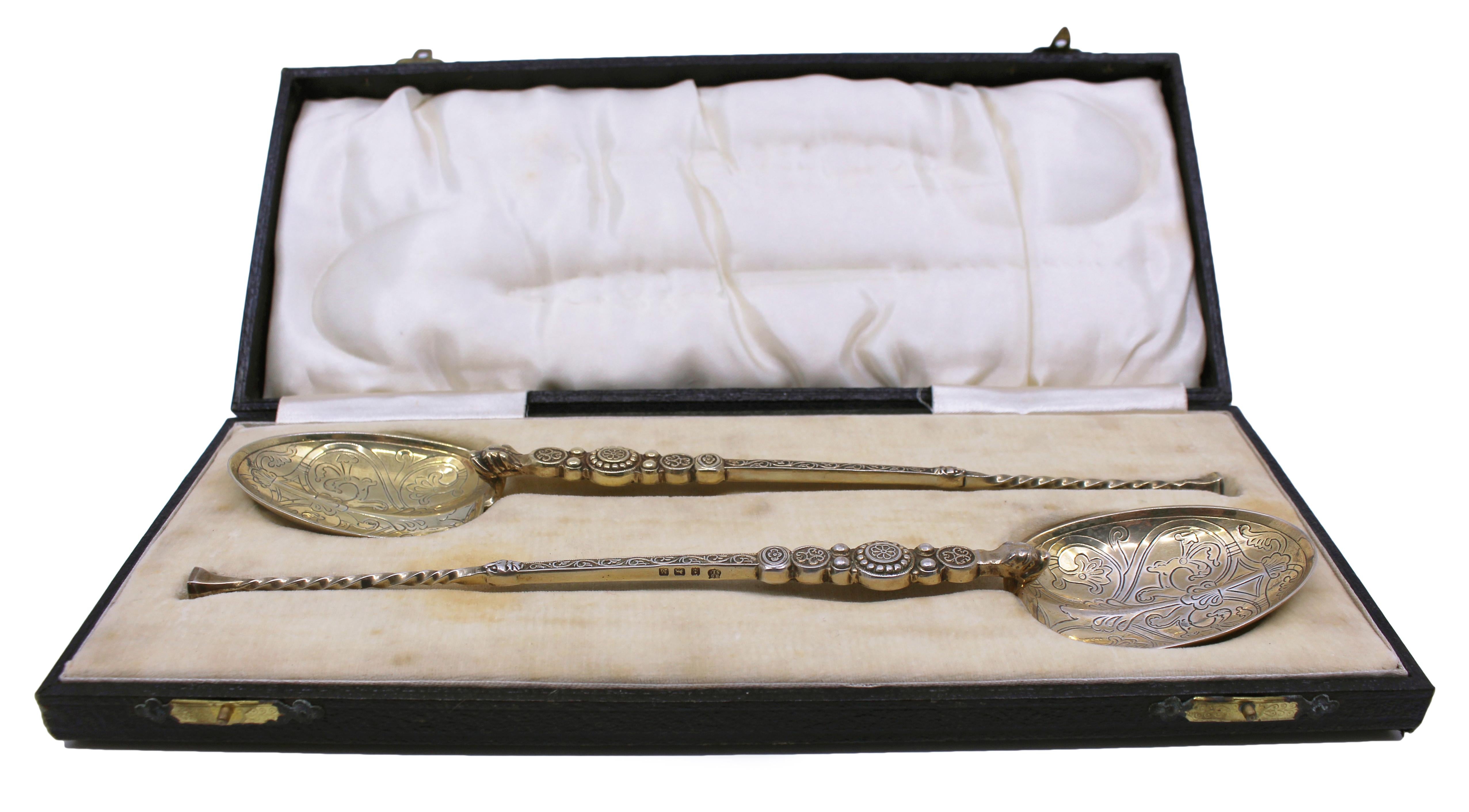 Pareja de Cucharas de Unción de Plata Dorada Envasadas - Birmingham, 1936 Británico en venta