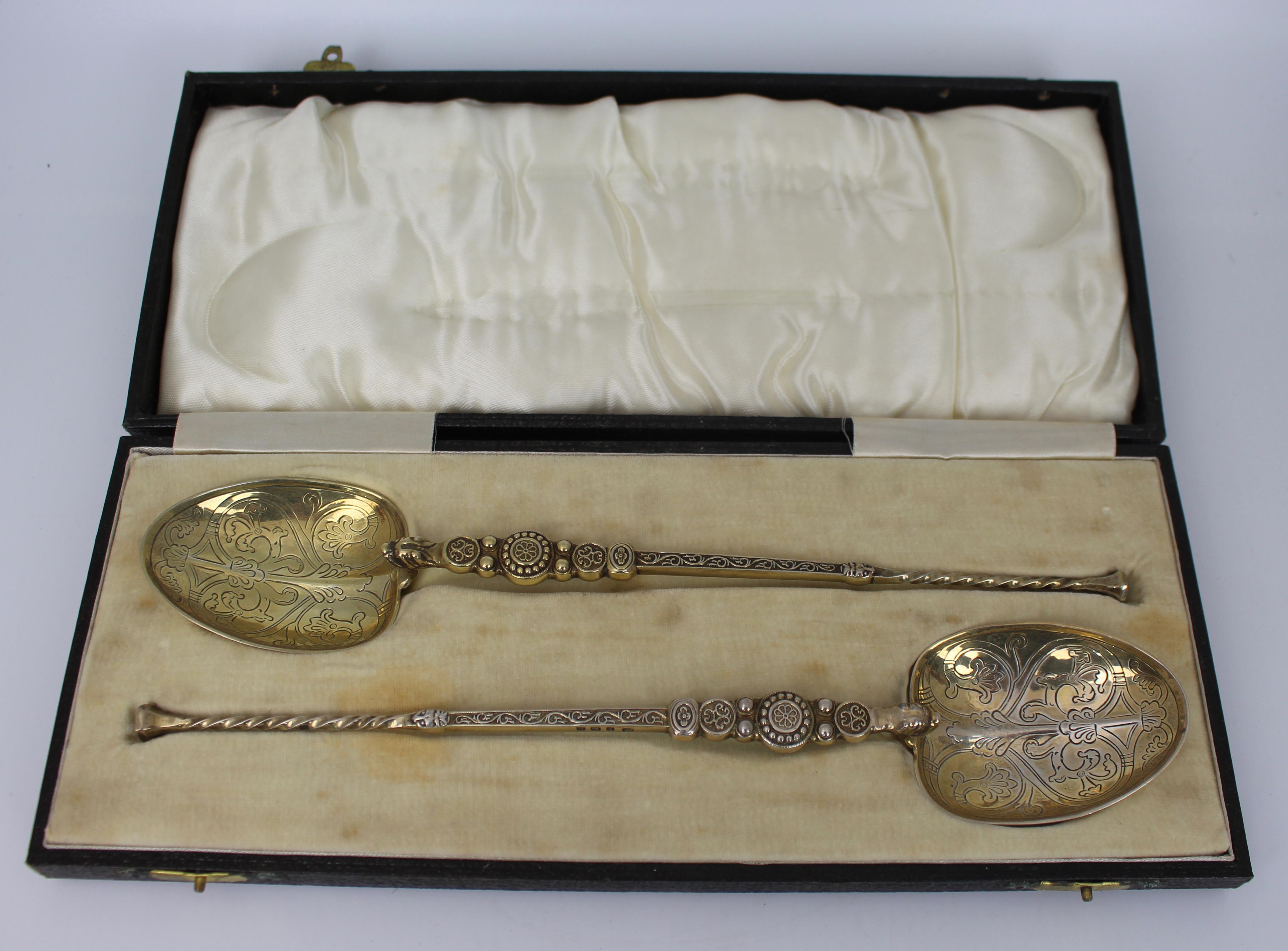 Pareja de Cucharas de Unción de Plata Dorada Envasadas - Birmingham, 1936 en Bueno estado para la venta en Worcester, GB