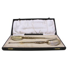 Pair of Cased Silver Gilt Anointing Spoons Birmingham, 1936