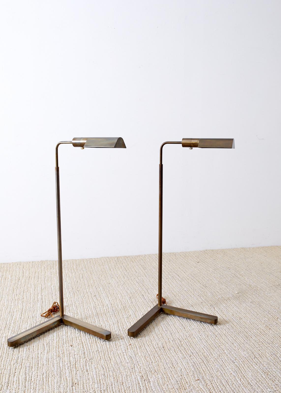 Pair of Casella Brass Adjustable Pharmacy Floor Lamps 4