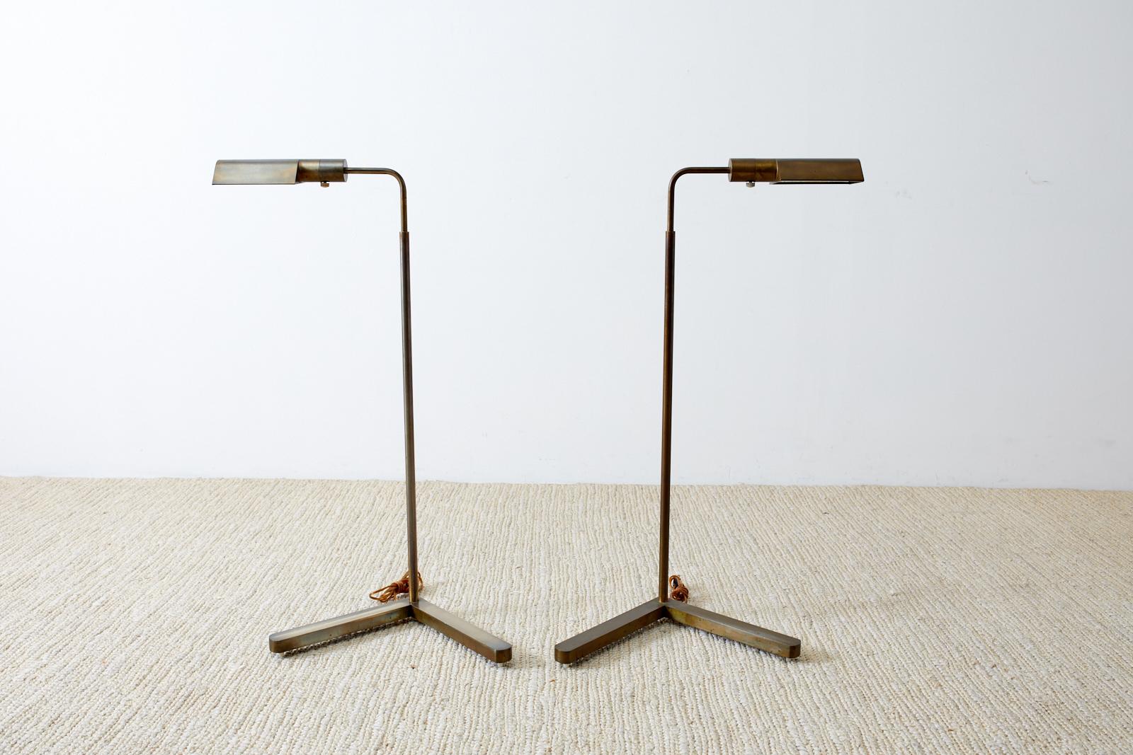 Mid-Century Modern Pair of Casella Brass Adjustable Pharmacy Floor Lamps