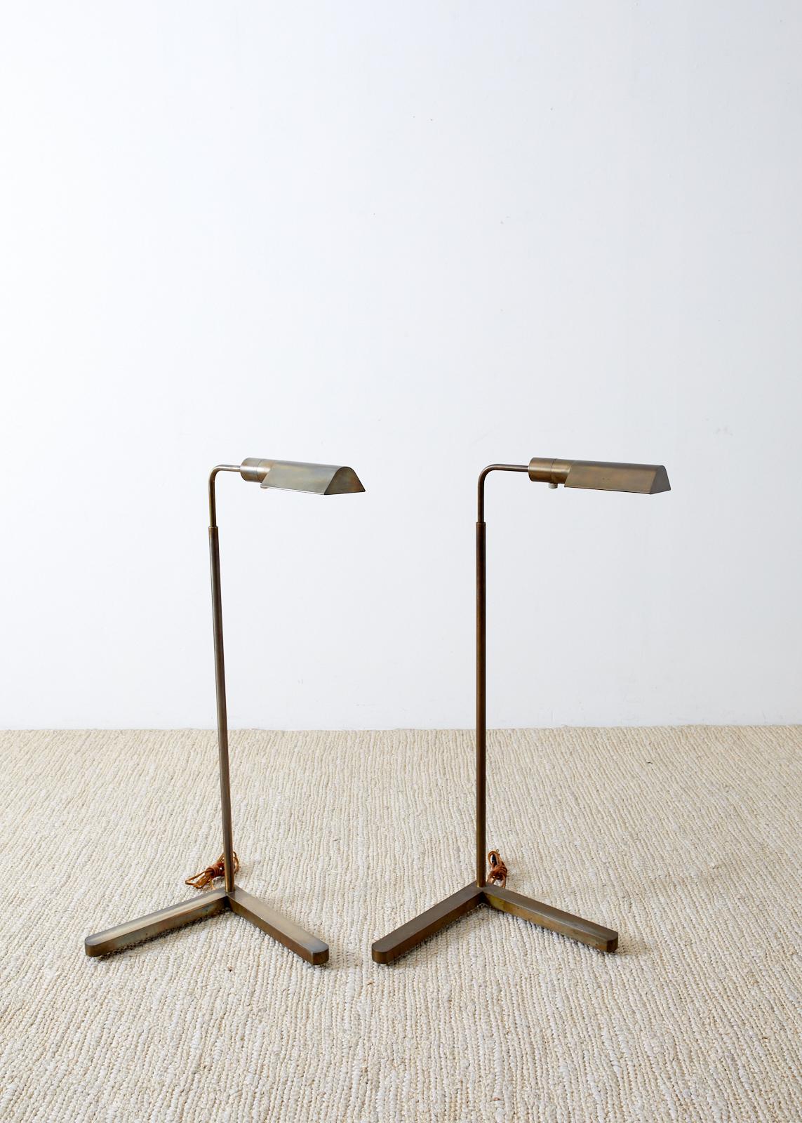 Hand-Crafted Pair of Casella Brass Adjustable Pharmacy Floor Lamps