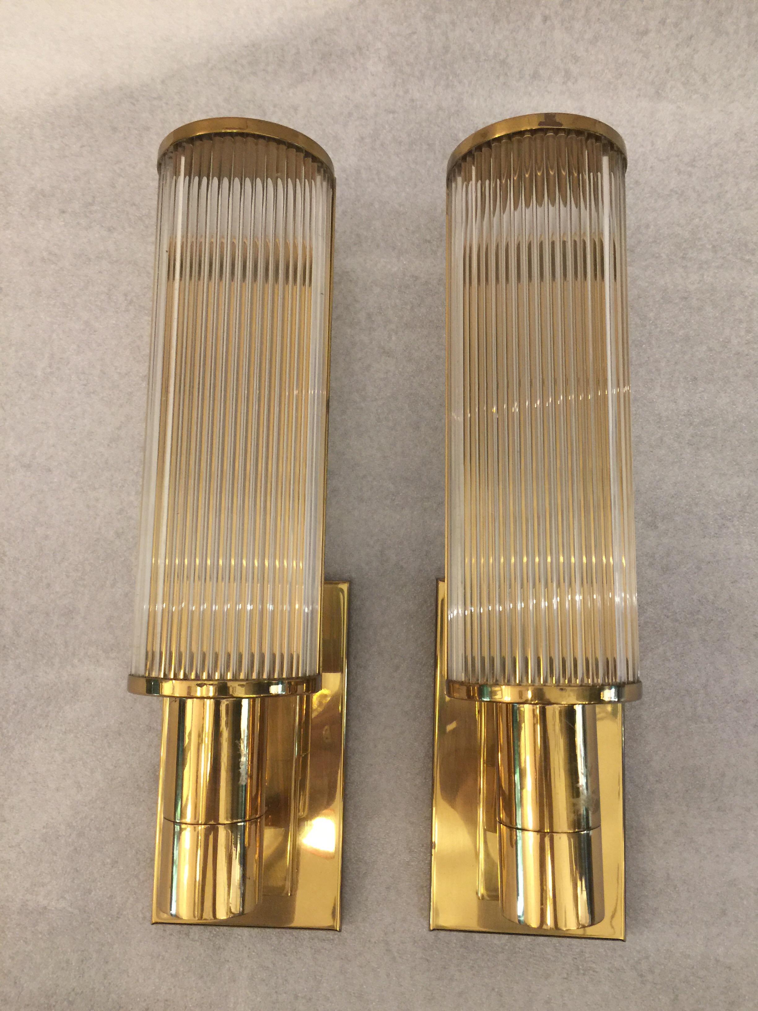 Pair of Casella Brass and Glass Rod Wall Sconces 4