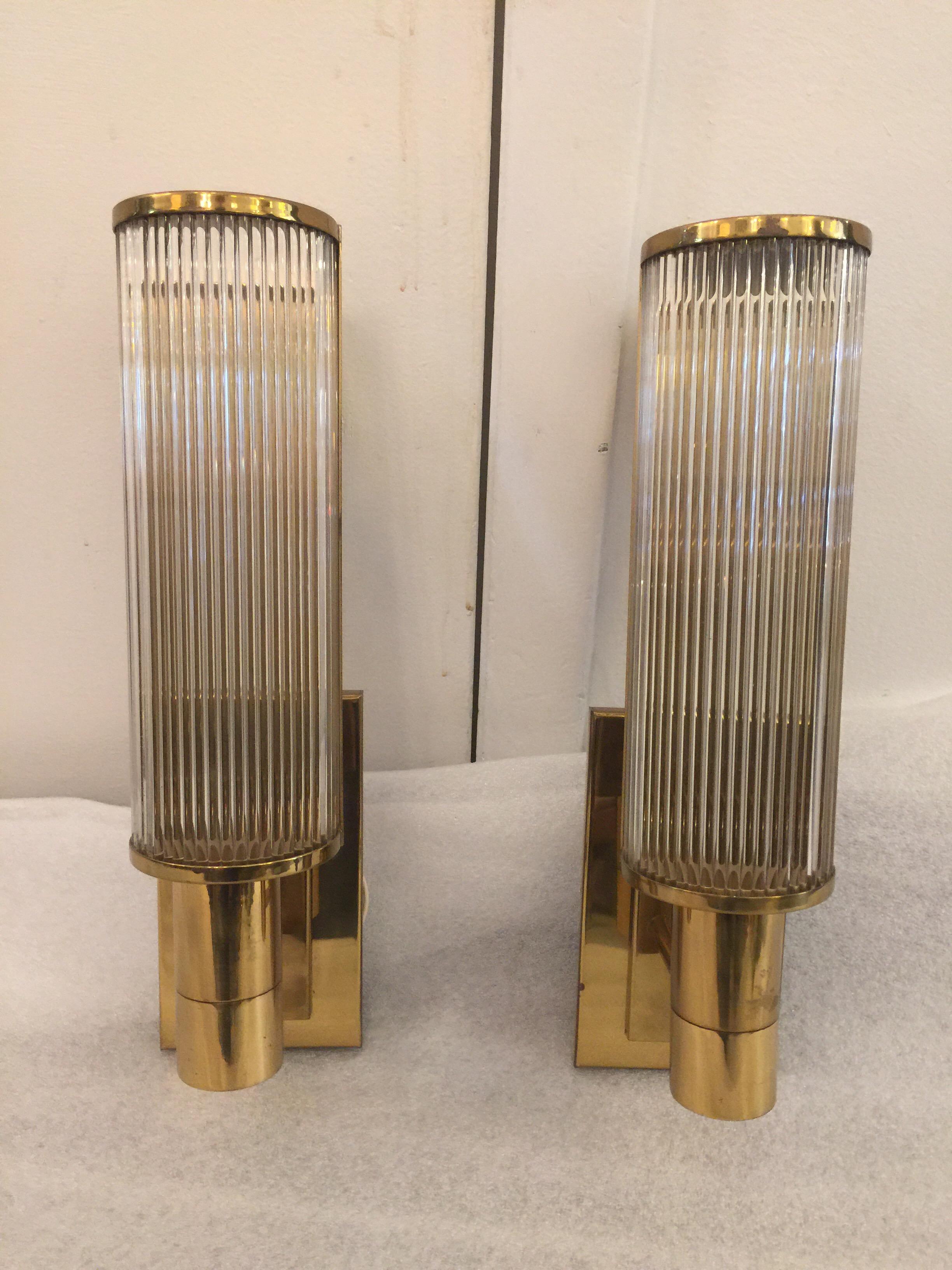 Pair of Casella Brass and Glass Rod Wall Sconces 1