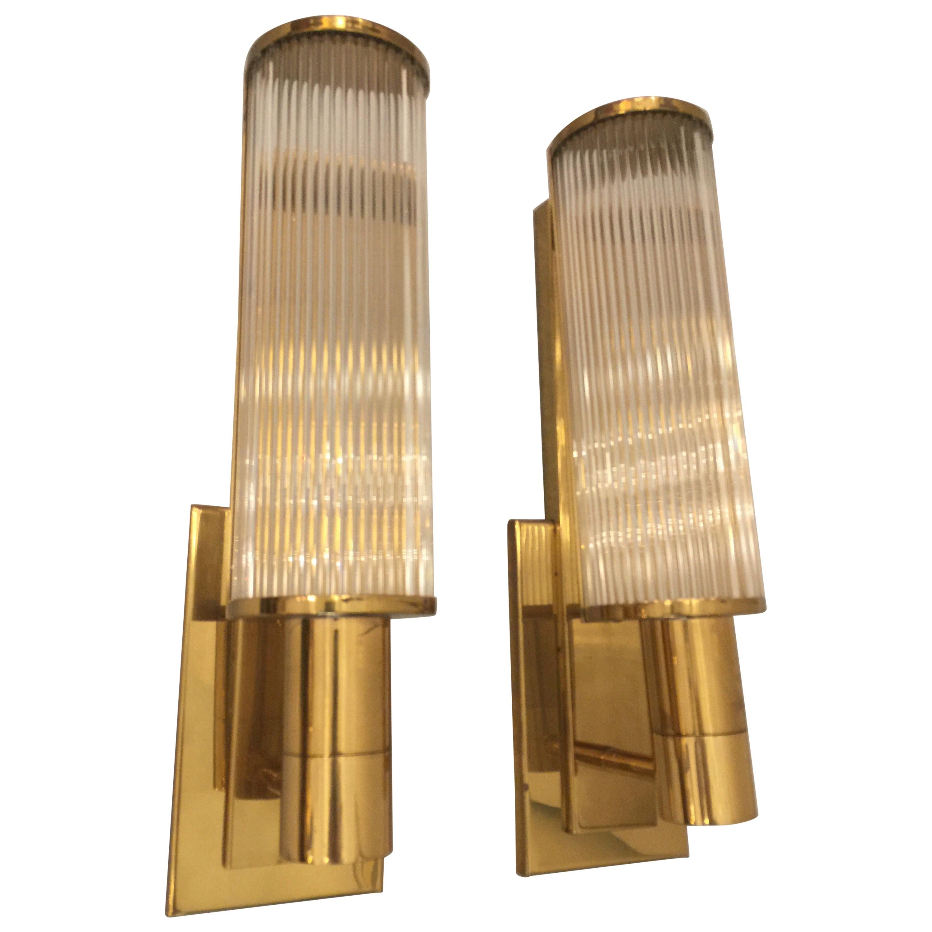 Pair of Casella Brass and Glass Rod Wall Sconces