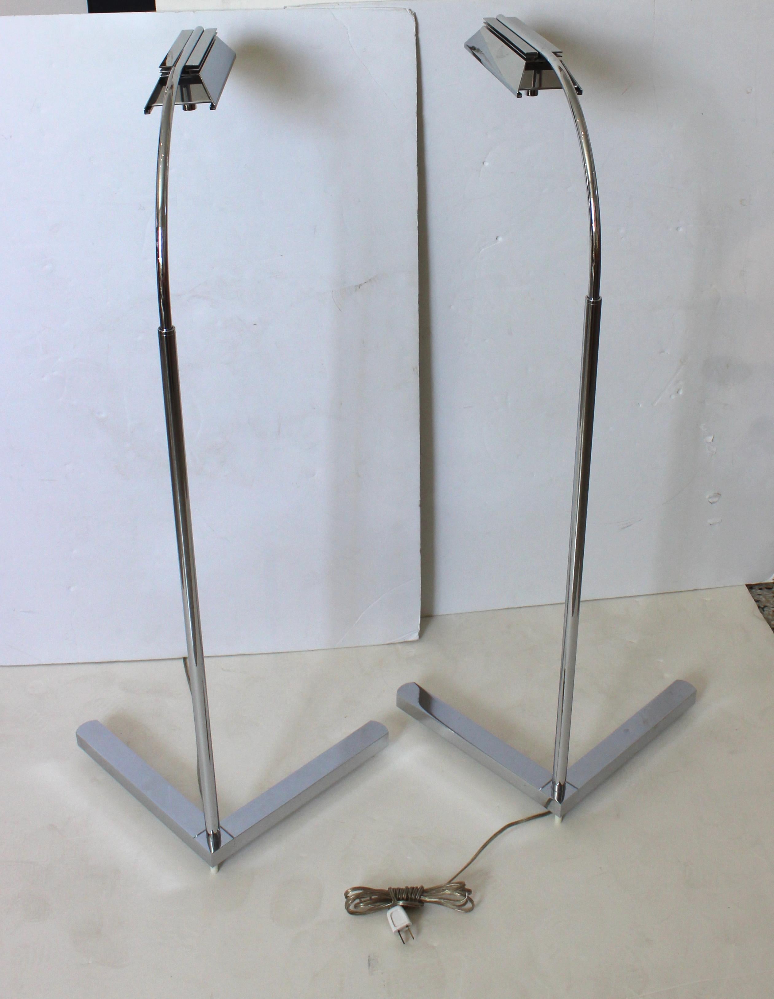 Pair of Casella Nickel Plated Adjustable Floor Lamps For Sale 5