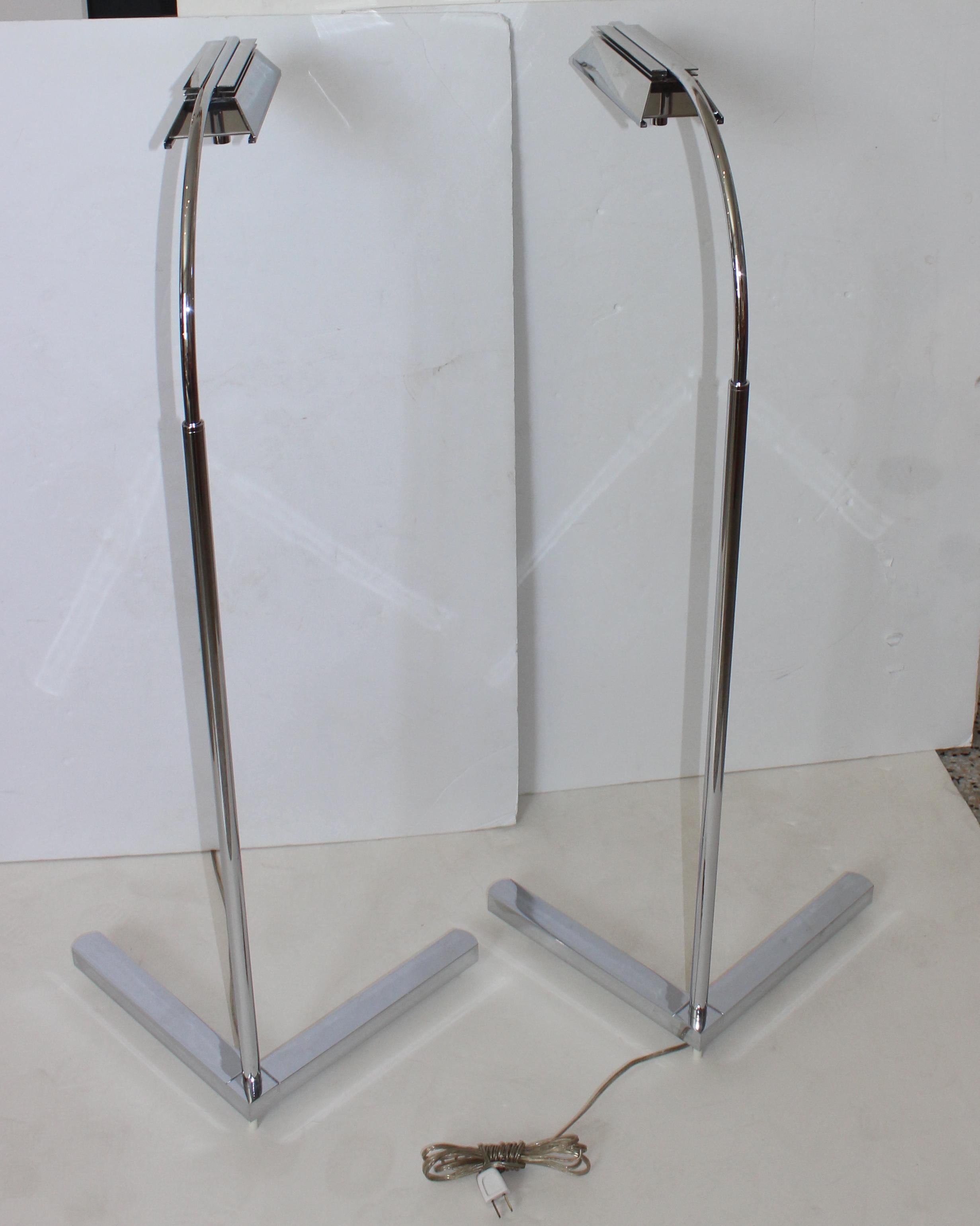 Pair of Casella Nickel Plated Adjustable Floor Lamps For Sale 6