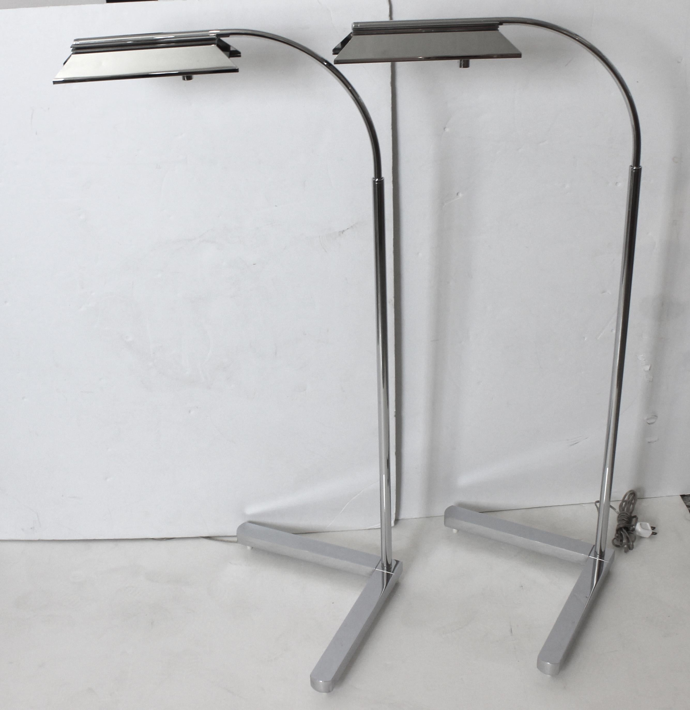 Modern Pair of Casella Nickel Plated Adjustable Floor Lamps For Sale