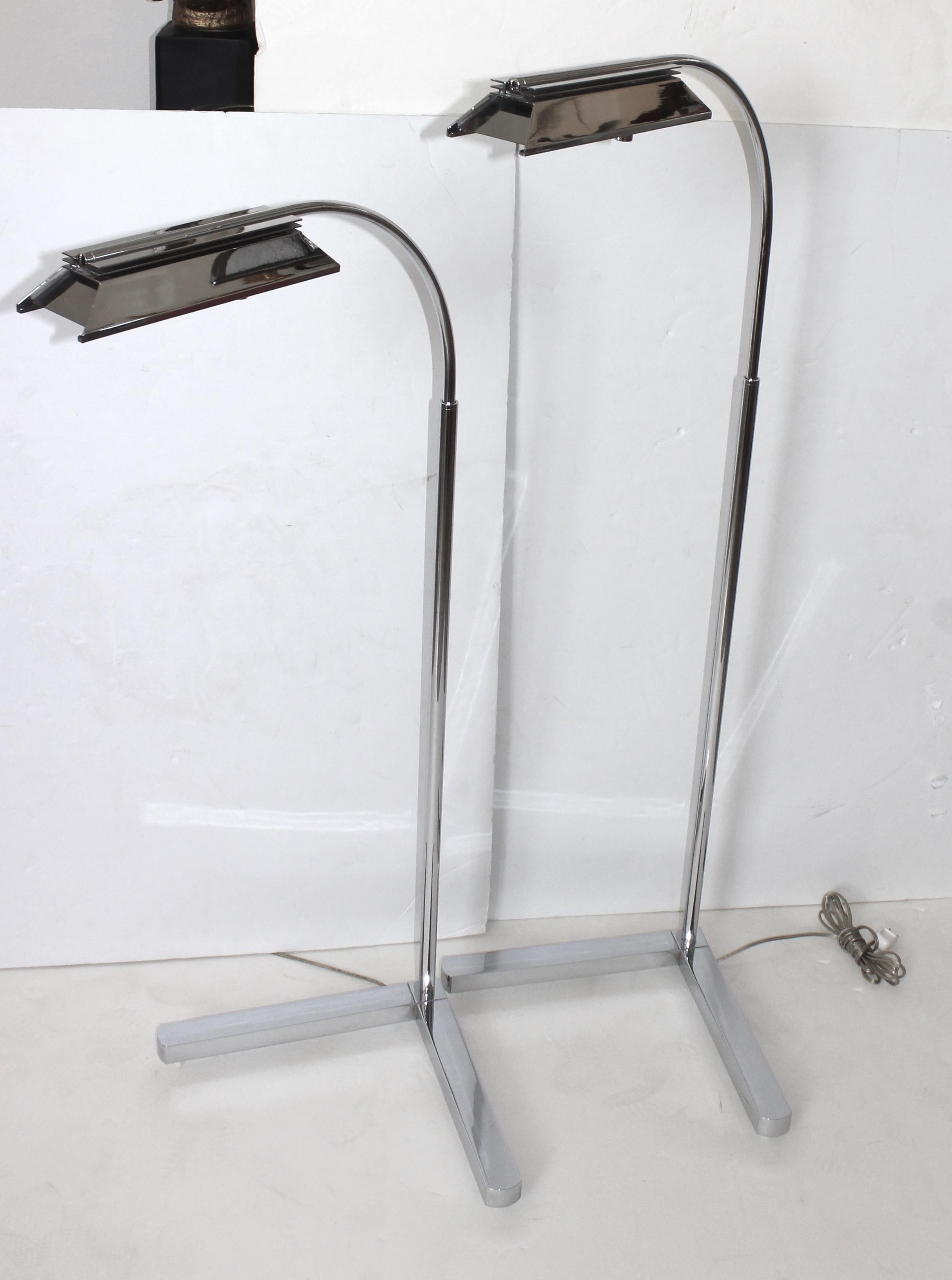 Pair of Casella Nickel Plated Adjustable Floor Lamps In Good Condition For Sale In West Palm Beach, FL