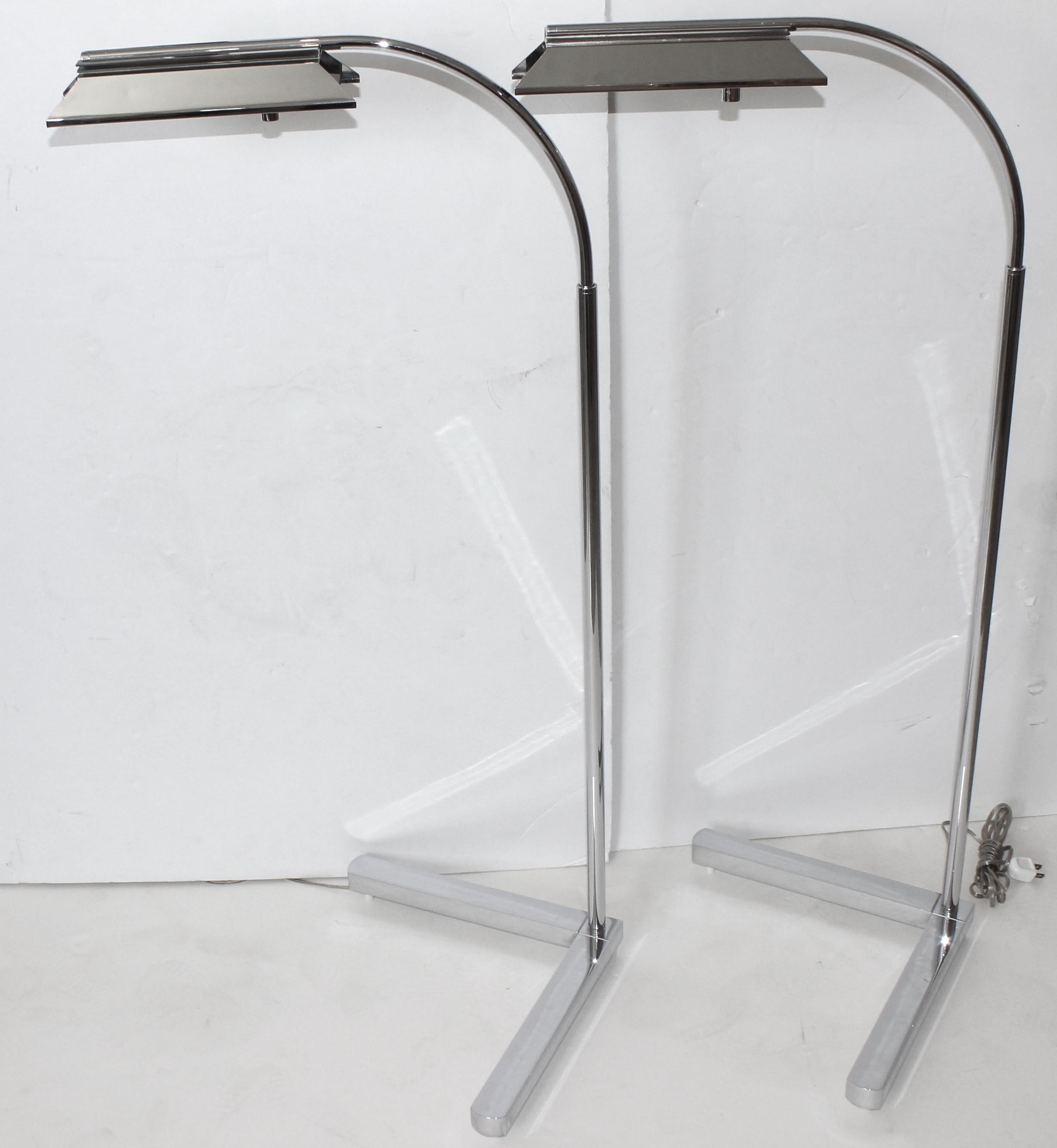 20th Century Pair of Casella Nickel Plated Adjustable Floor Lamps For Sale