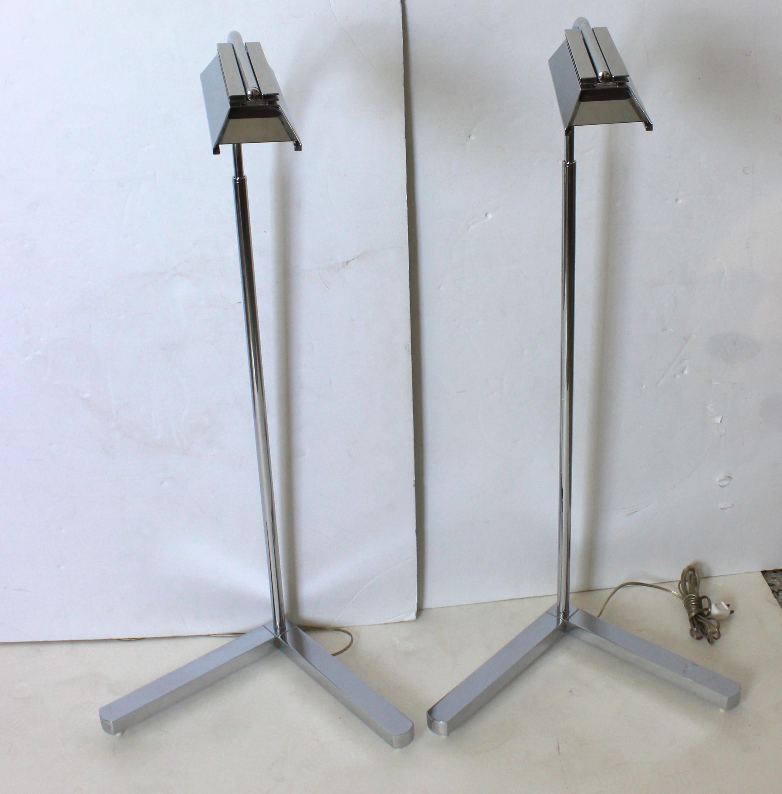 Pair of Casella Nickel Plated Adjustable Floor Lamps For Sale 1