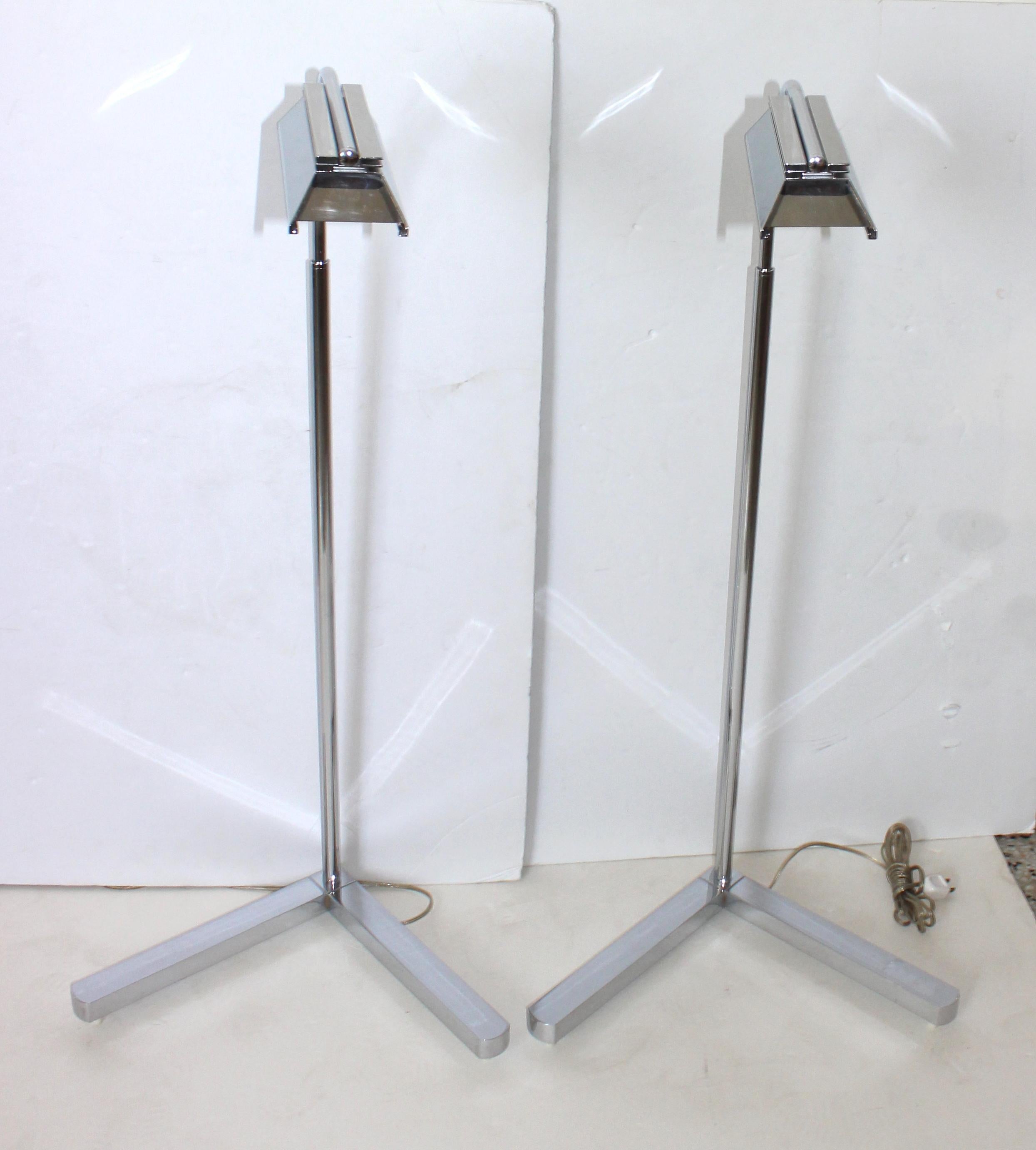 Pair of Casella Nickel Plated Adjustable Floor Lamps For Sale 2