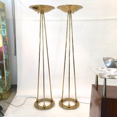 Pair of Casella Olympiad Halogen Torchiere Floor Lamps in Polished Brass