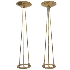 Pair of Casella Olympiad Halogen Torchiere Floor Lamps in Polished Brass