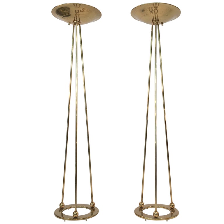 Pair Of Caa Olympiad Halogen Torchiere Floor Lamps In Polished Brass
