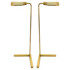 Pair of Casella Polished Brass Articulating Mid Century Modern Floor Lamps