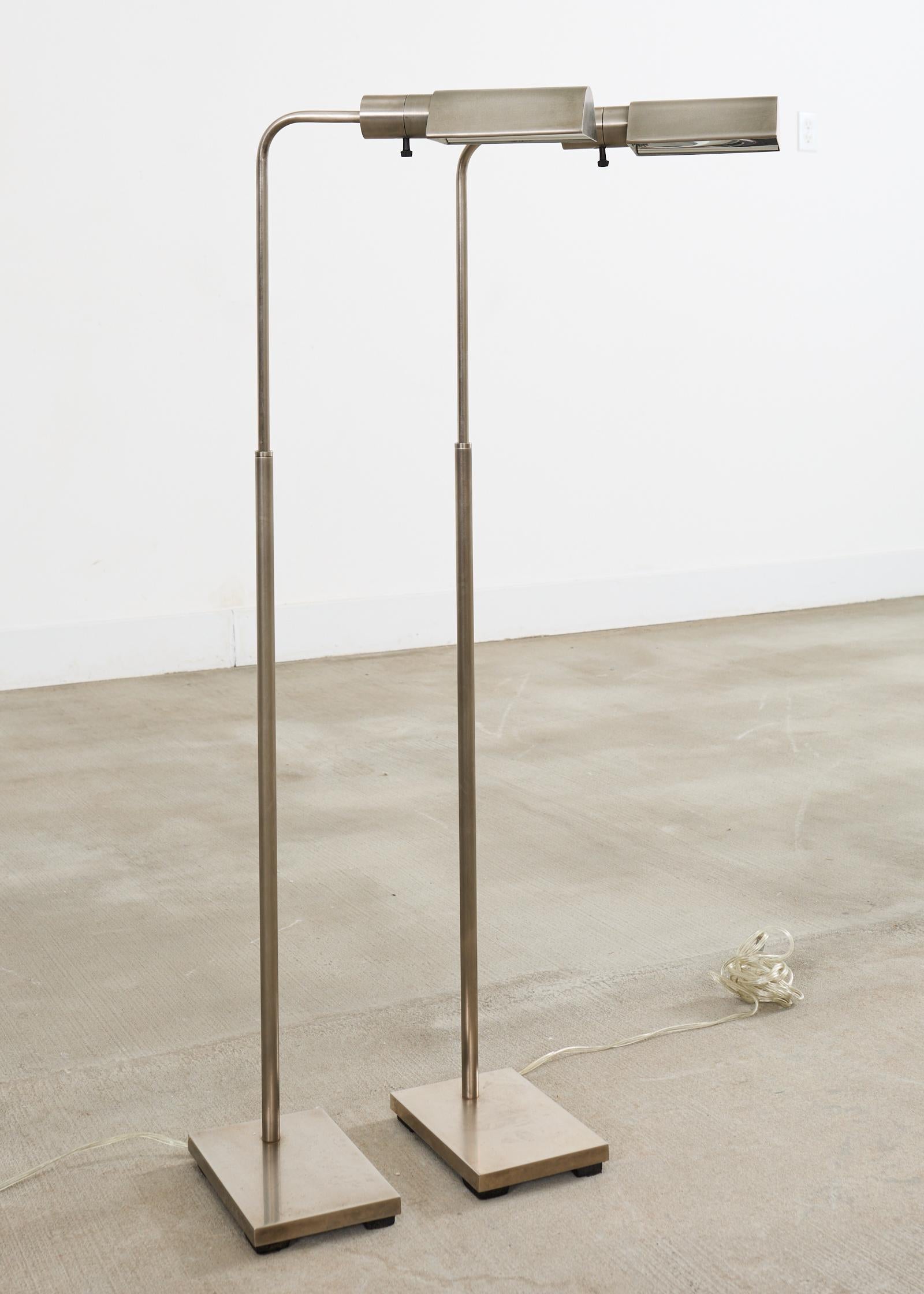 Pair of Casella Satin Nickel Adjustable Pharmacy Floor Lamps 3
