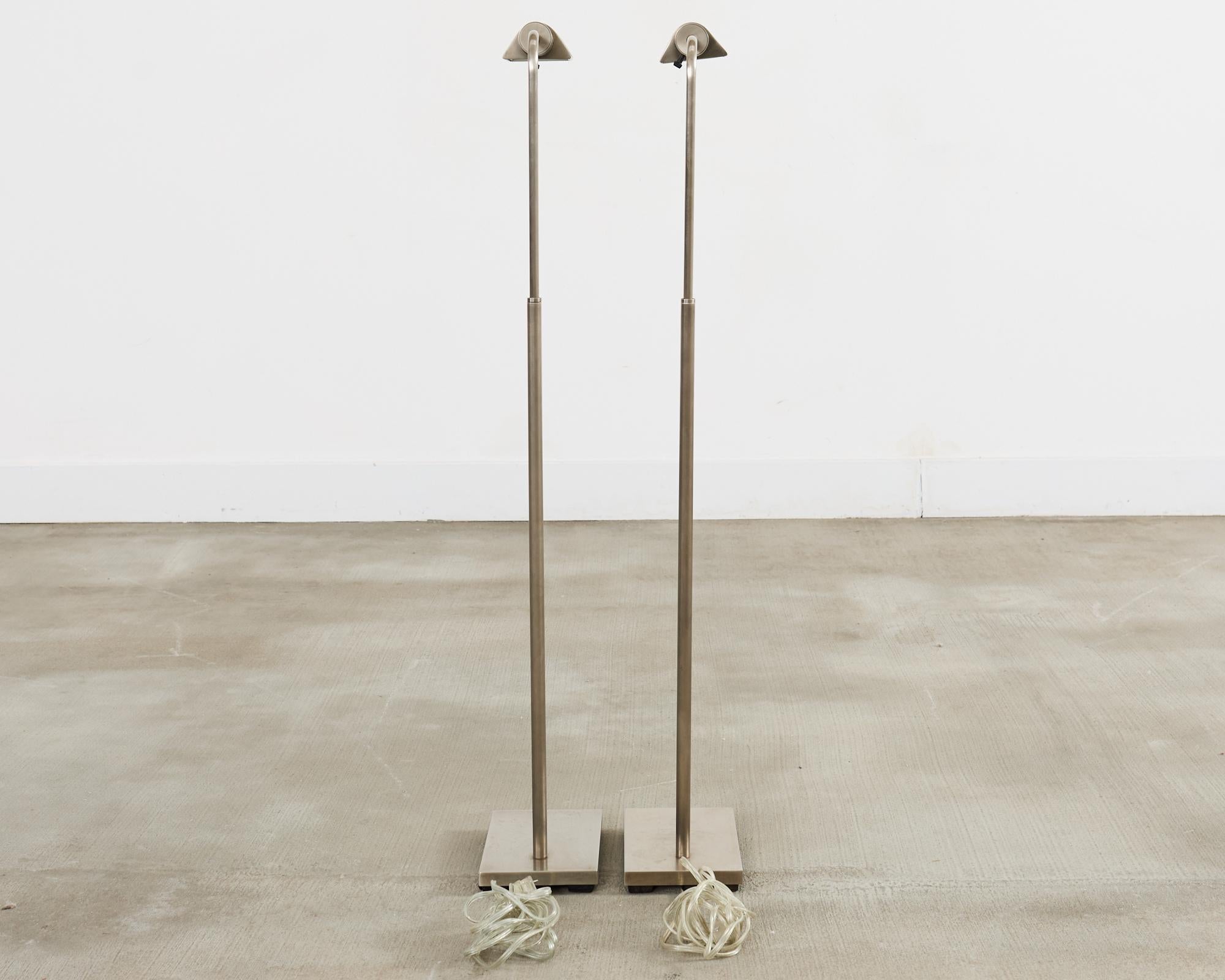 Pair of Casella Satin Nickel Adjustable Pharmacy Floor Lamps 6