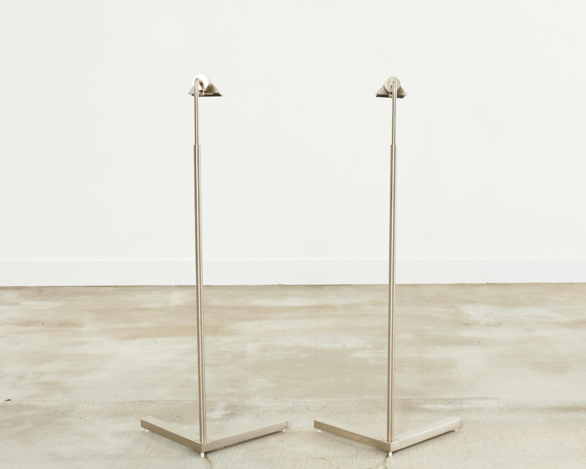 Pair of Casella Satin Nickel Adjustable Pharmacy Floor Lamps 8