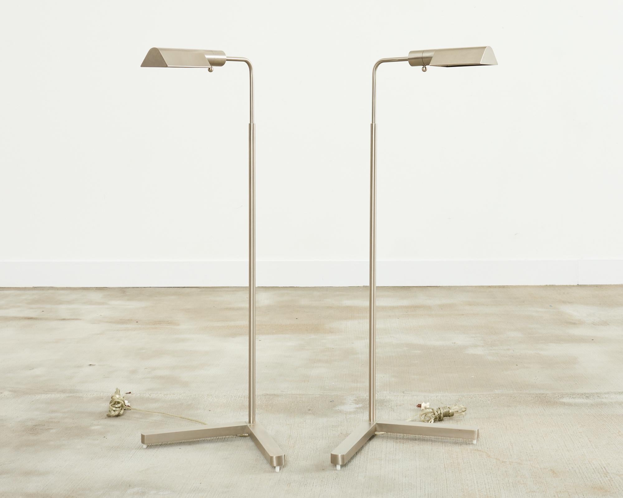 American Pair of Casella Satin Nickel Adjustable Pharmacy Floor Lamps