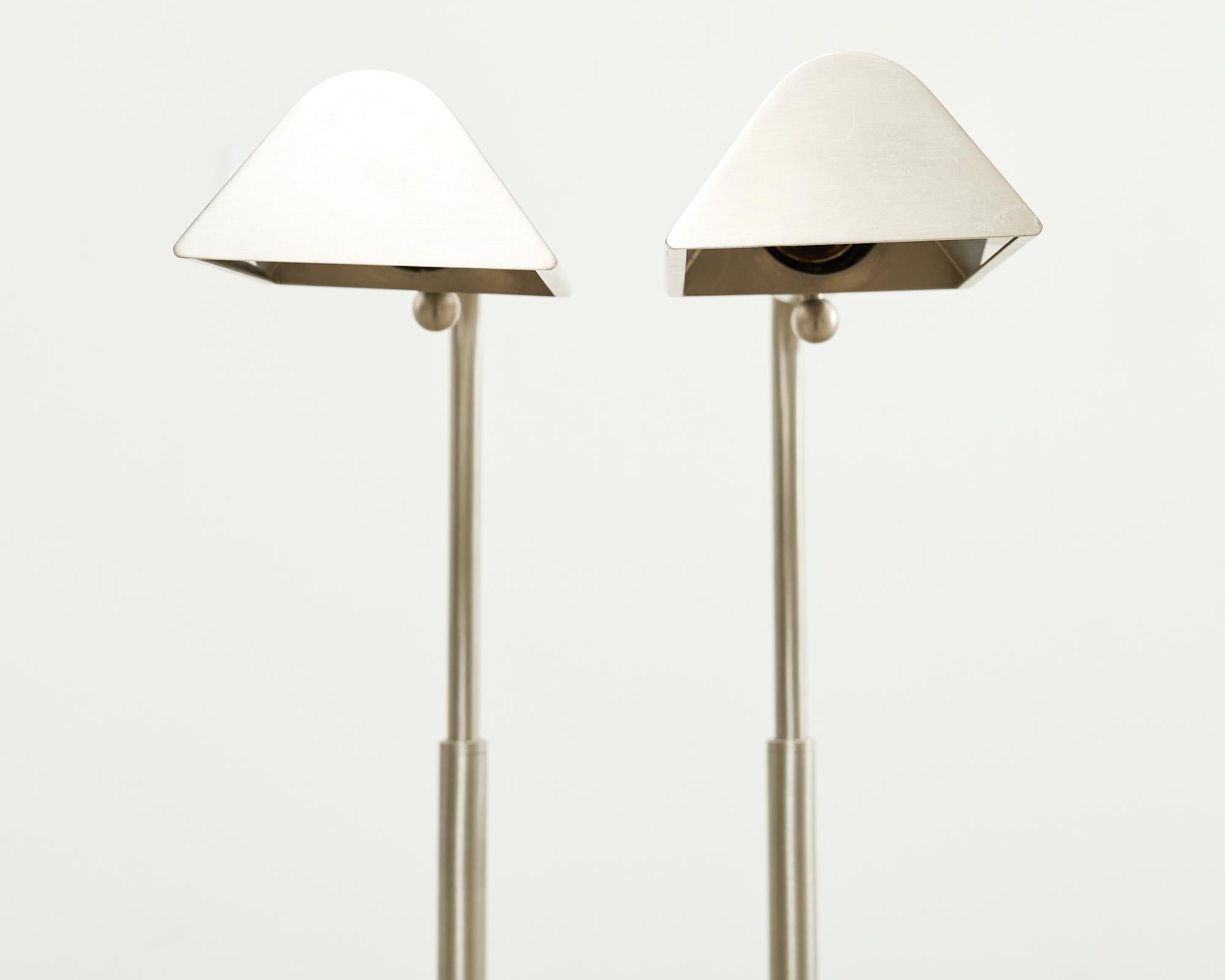 Brushed Pair of Casella Satin Nickel Adjustable Pharmacy Floor Lamps