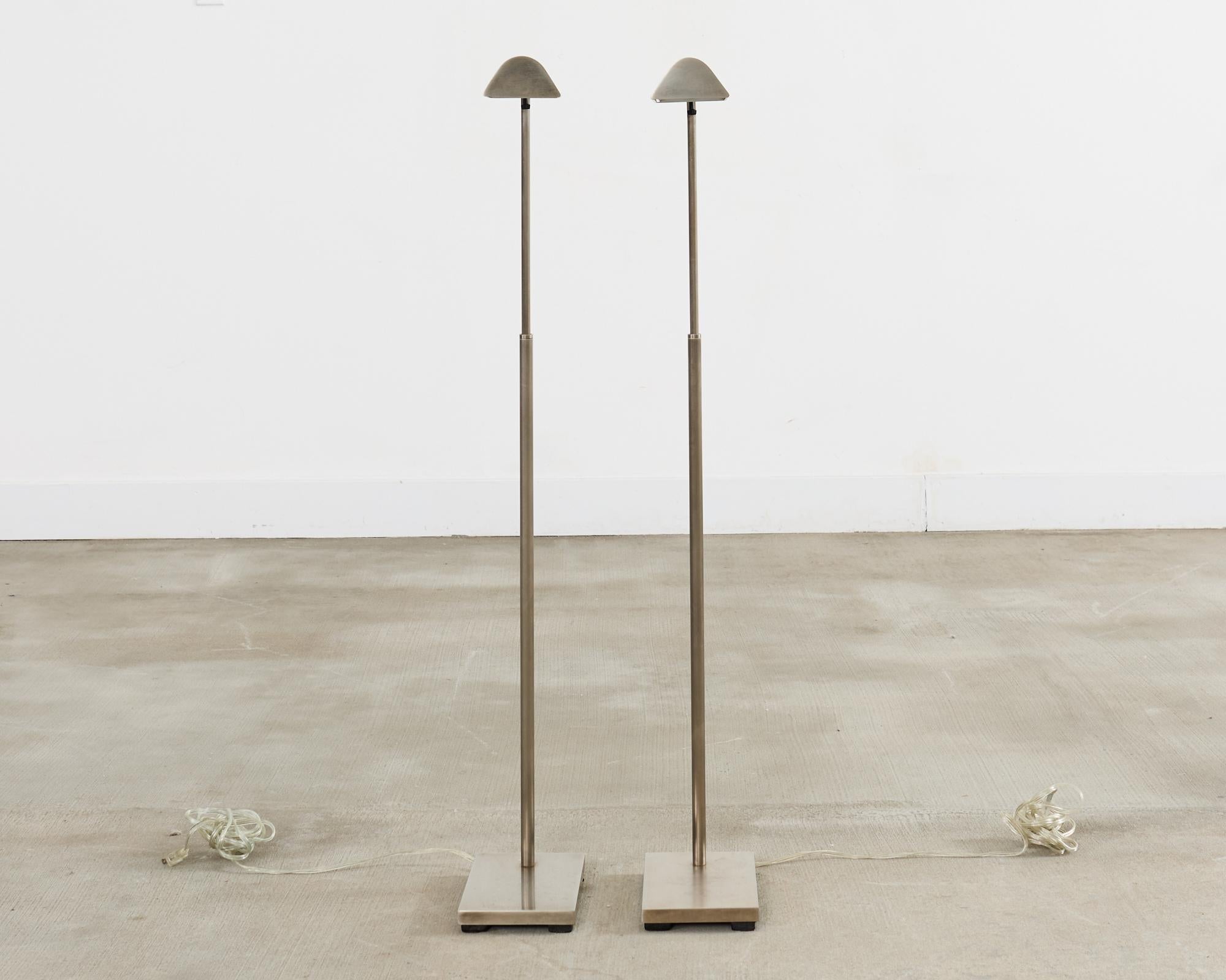 Brushed Pair of Casella Satin Nickel Adjustable Pharmacy Floor Lamps