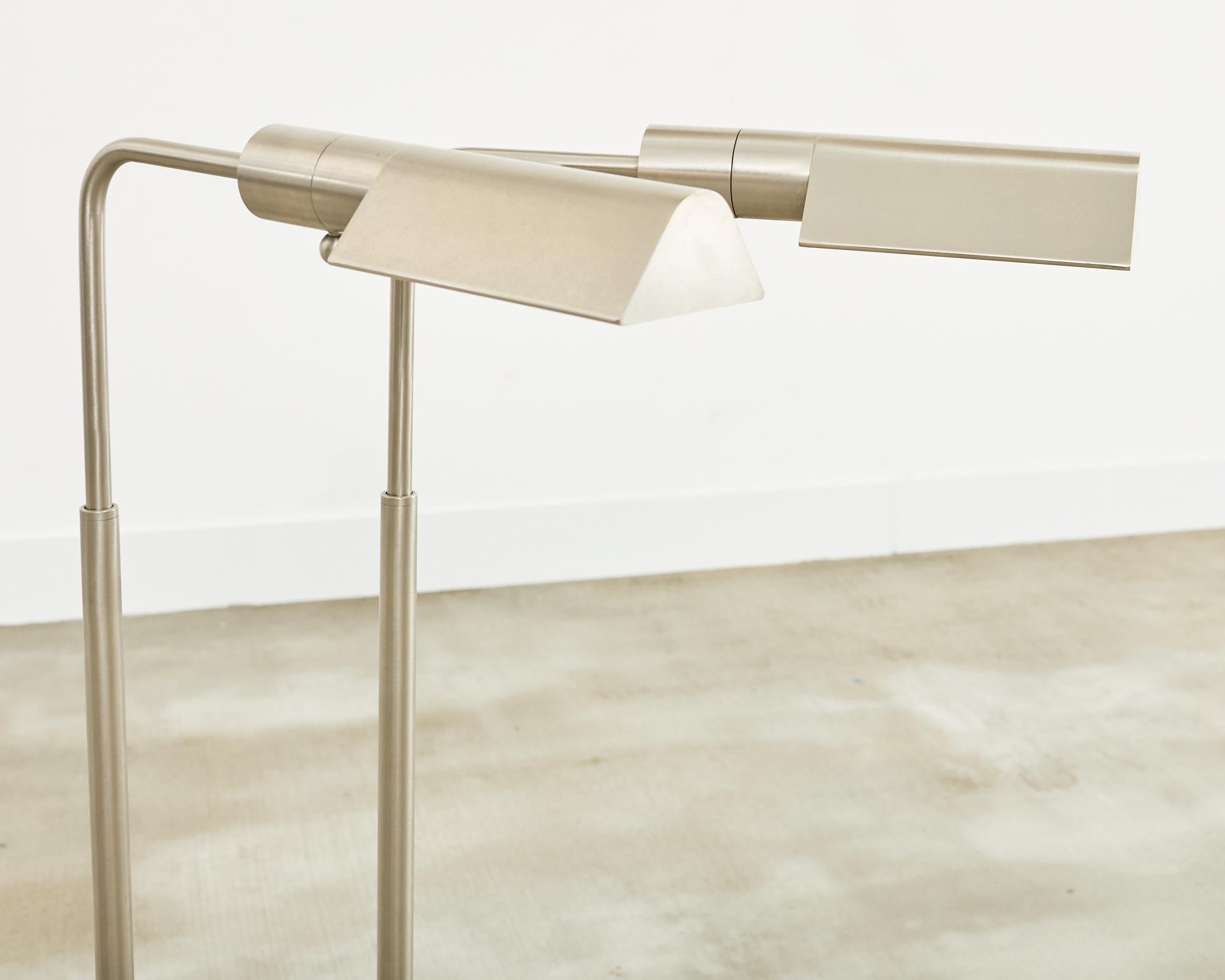 20th Century Pair of Casella Satin Nickel Adjustable Pharmacy Floor Lamps