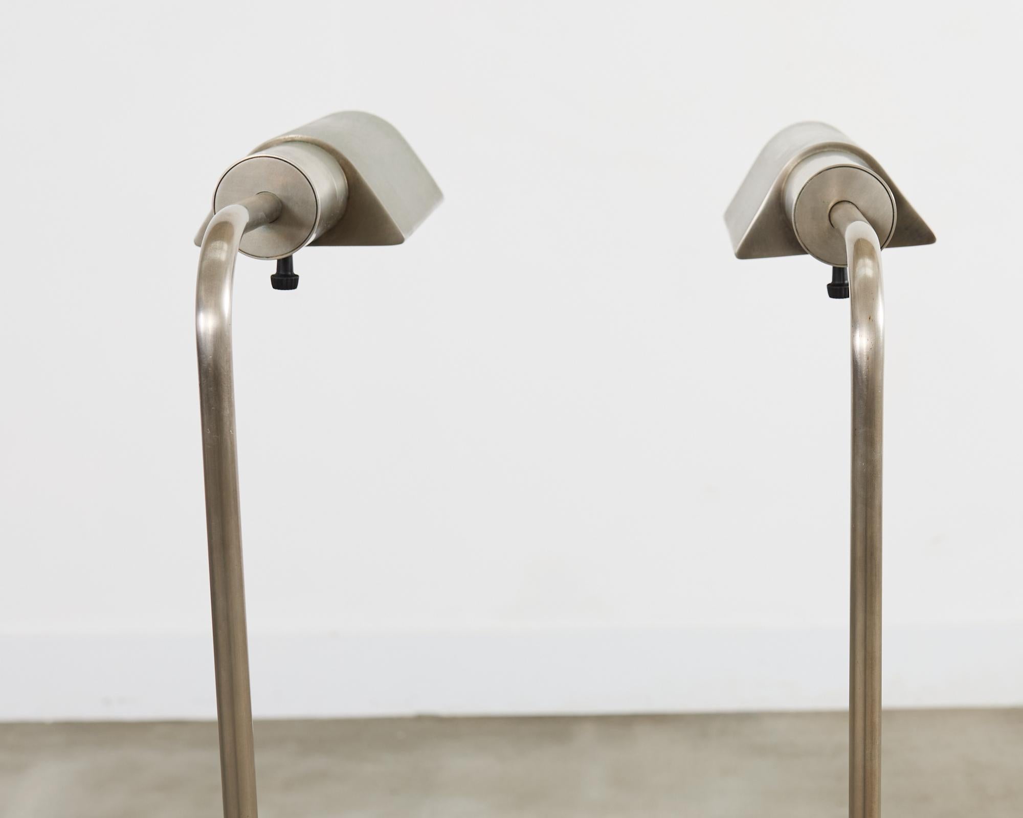 20th Century Pair of Casella Satin Nickel Adjustable Pharmacy Floor Lamps