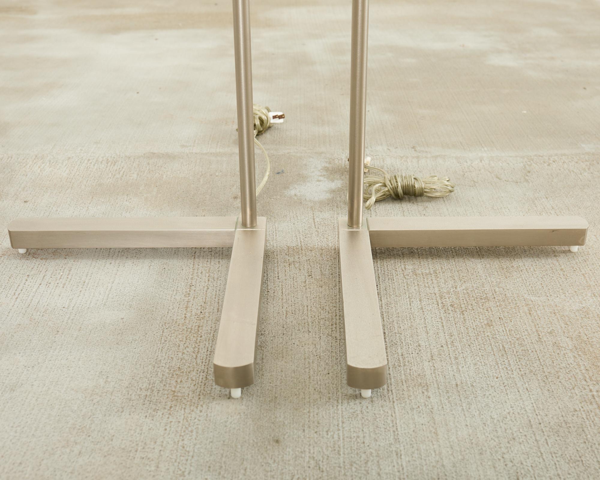 Metal Pair of Casella Satin Nickel Adjustable Pharmacy Floor Lamps