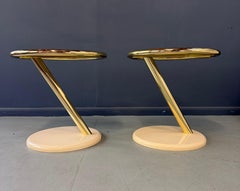 Pair of Casprini Italian Postmodern Side Tables in Brass, Grey Glass and Lacquer