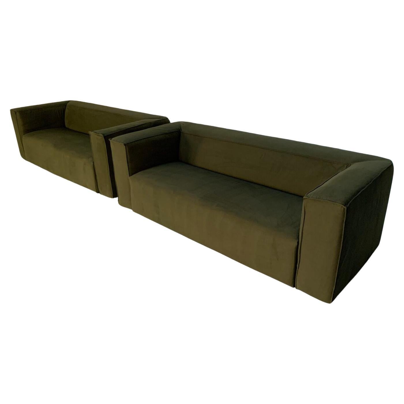 Pair of Cassina "180 Blox" 2.5-Seat Sofas - In Green Moleskin For Sale