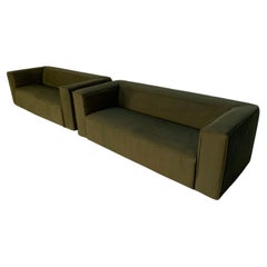 Used Pair of Cassina "180 Blox" 2.5-Seat Sofas - In Green Moleskin