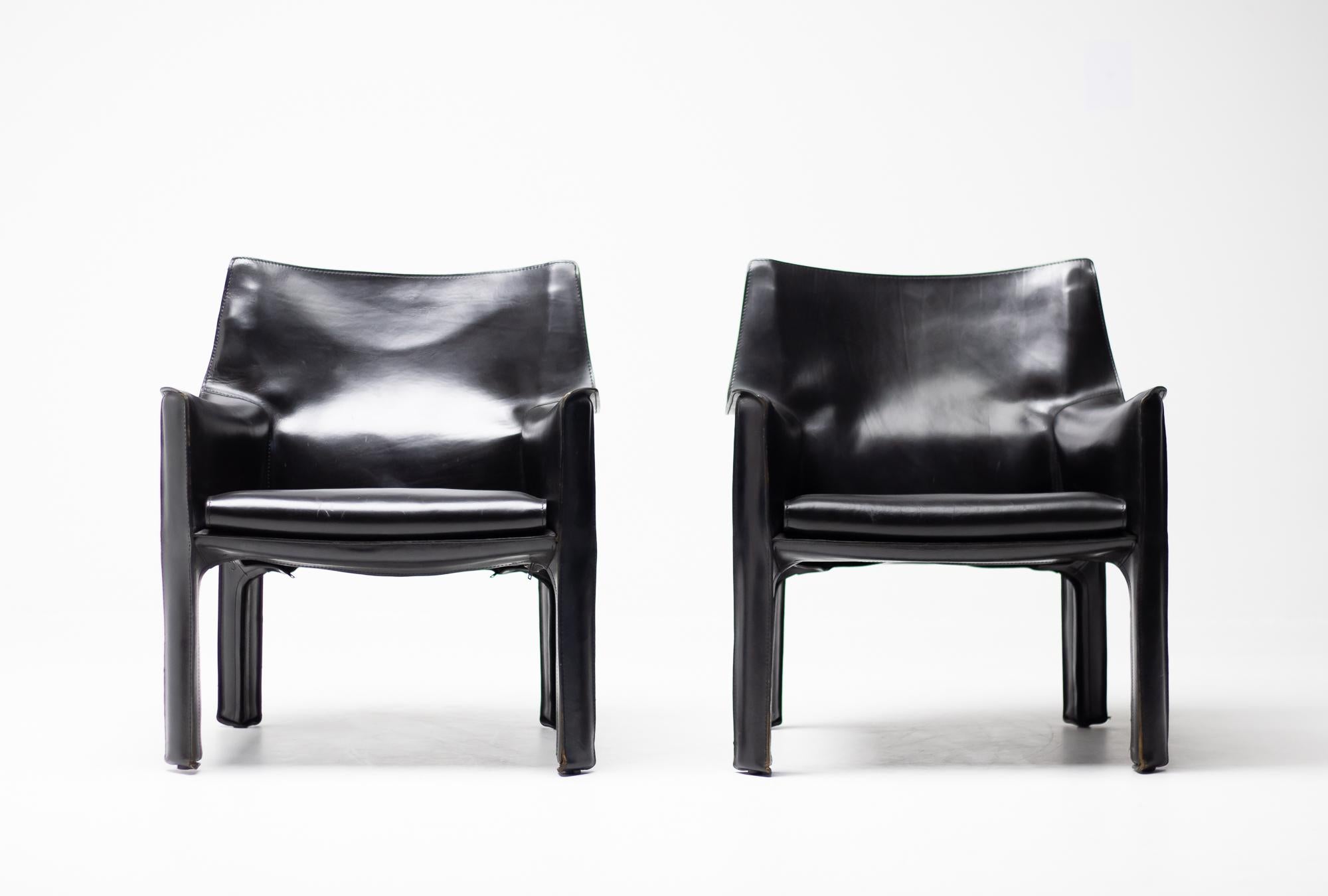 Mid-Century Modern Pair of Cassina Cab 414 Lounge Chairs by Mario Bellini