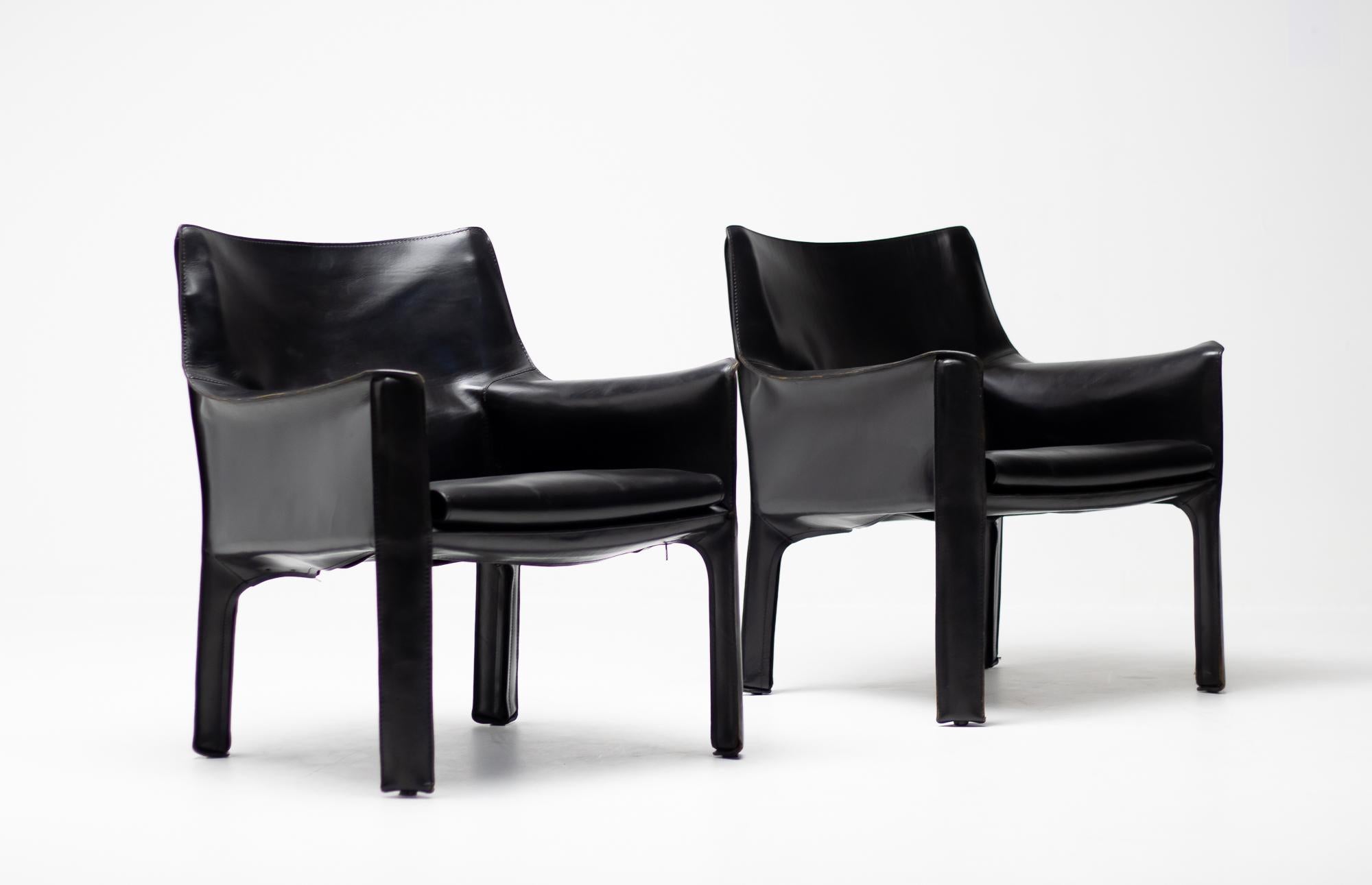 Steel Pair of Cassina Cab 414 Lounge Chairs by Mario Bellini