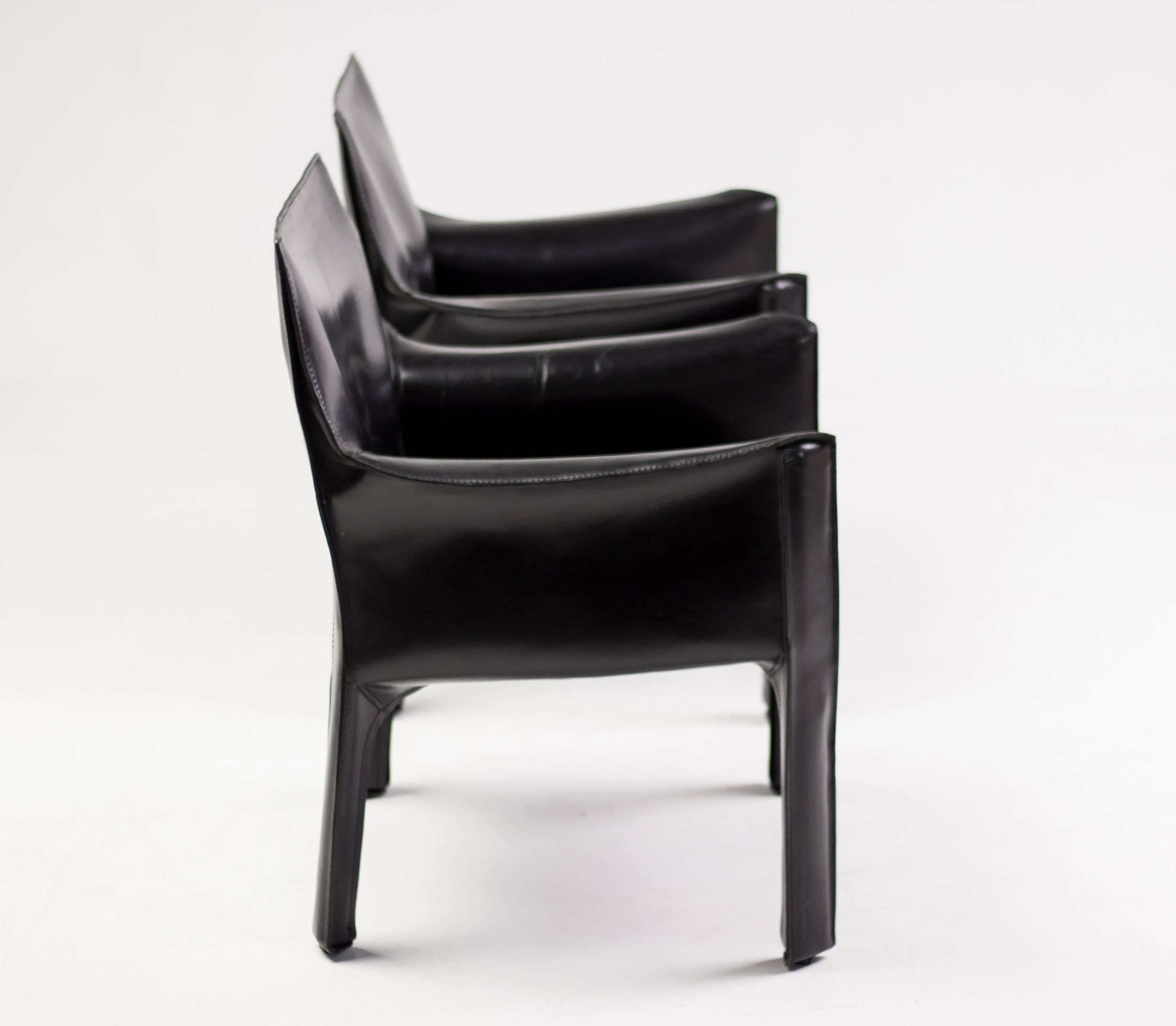 Leather Pair of Cassina Cab Lounge Chairs by Mario Bellini