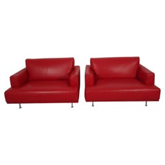 Pair of Cassina "Nest" Lounge Chairs in Red Pelle Leather, Italy, Modern Design