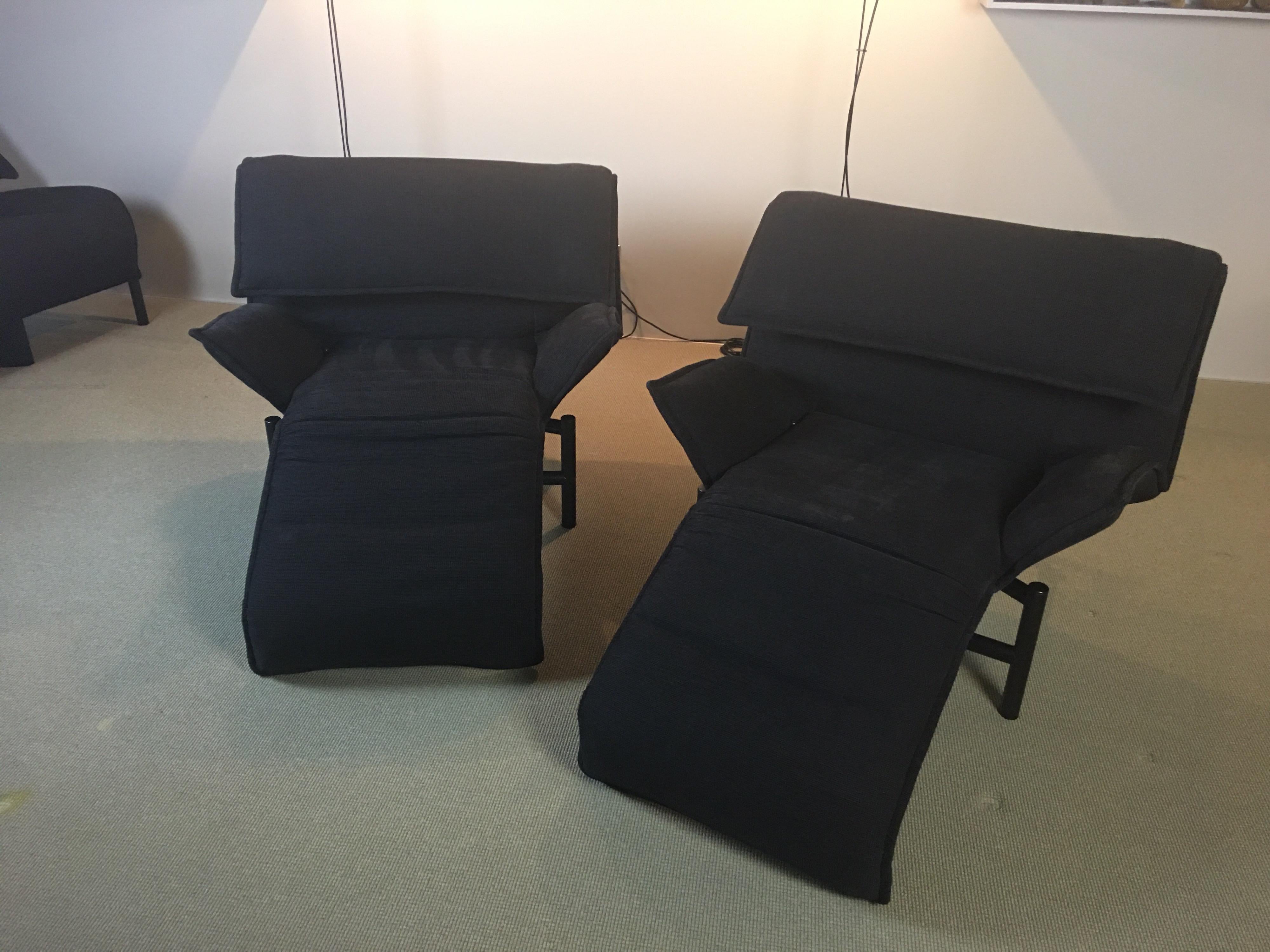 Italian Pair of Cassina Veranda Adjustable Lounge Chairs by Vico Magistretti