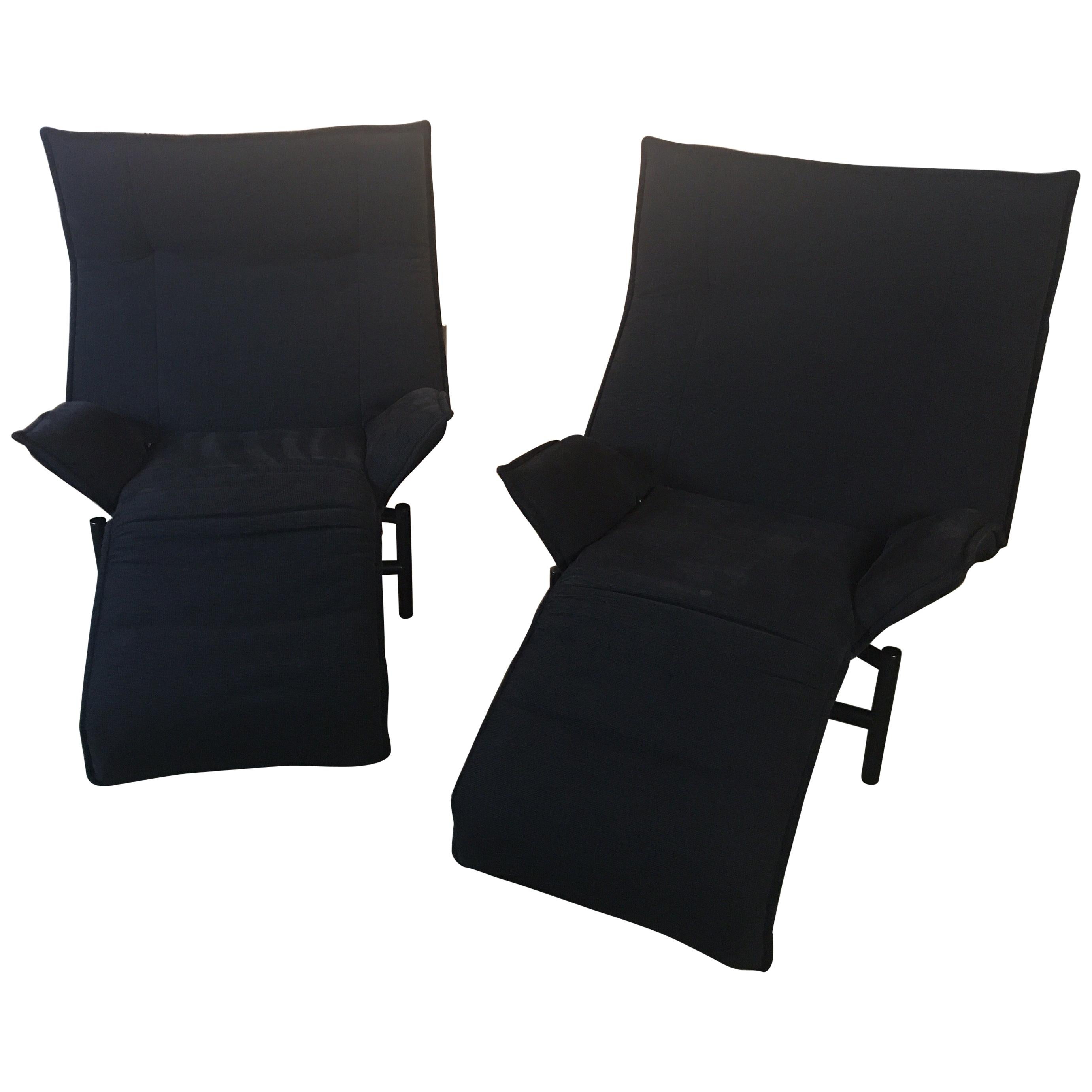 Pair of Cassina Veranda Adjustable Lounge Chairs by Vico Magistretti